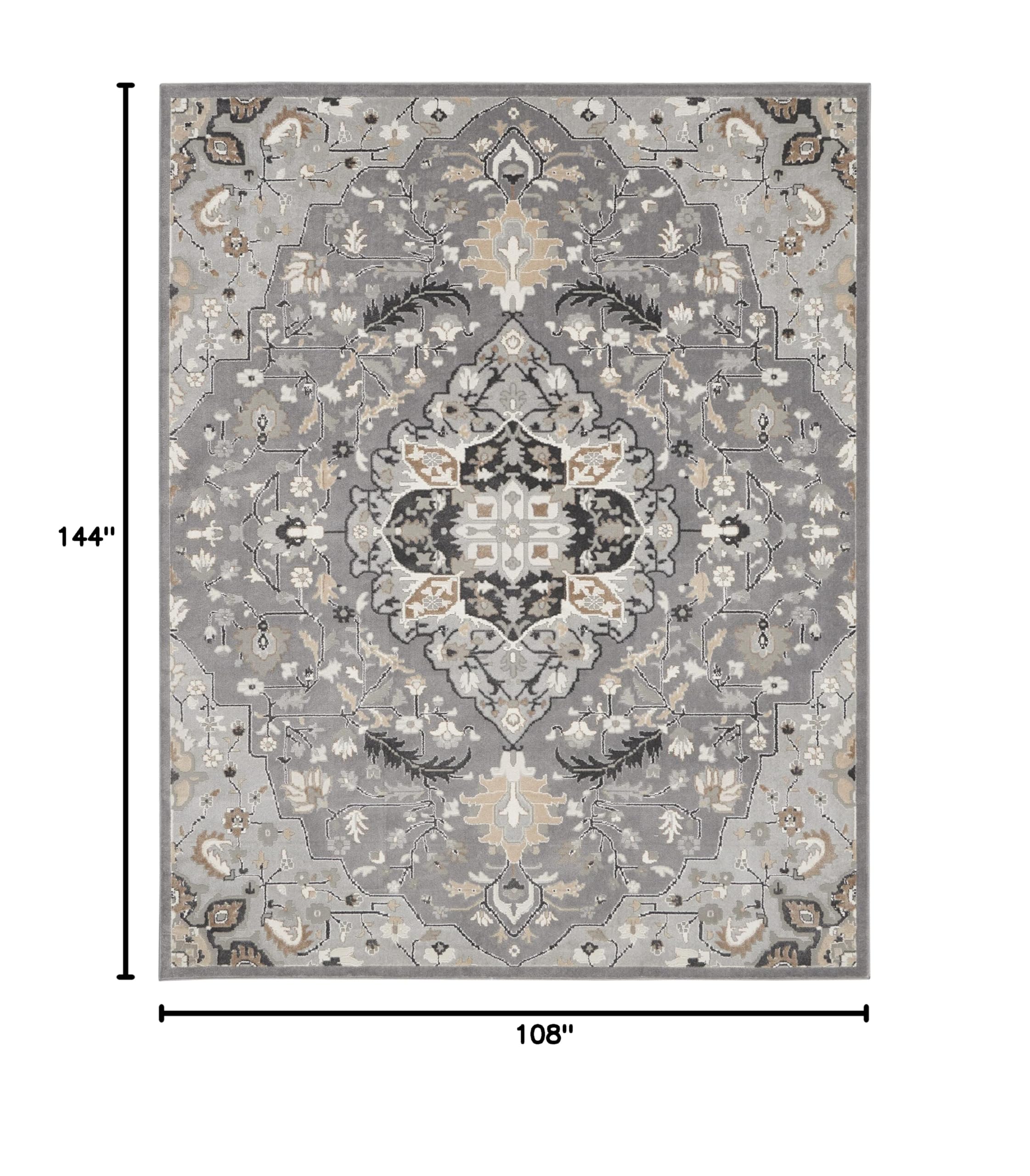 Nourison Elation Floral Grey 9' x 12' Area Rug - Easy Clean, Non-Shedding, Stain Resistant - Perfect for Bedroom, Living Room, Dining Room & Kitchen Decor (9x12)