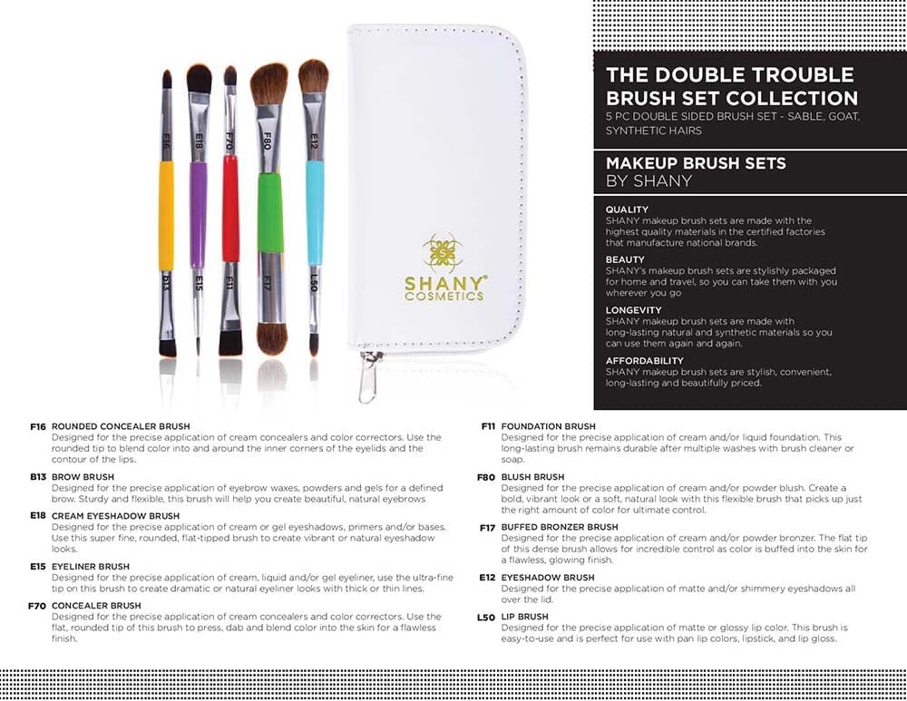 5-Piece Double-Sided Essential Makeup Brush Set with Travel Pouch - Perfect for Professional Makeup Artists & Travel Beauty Routine