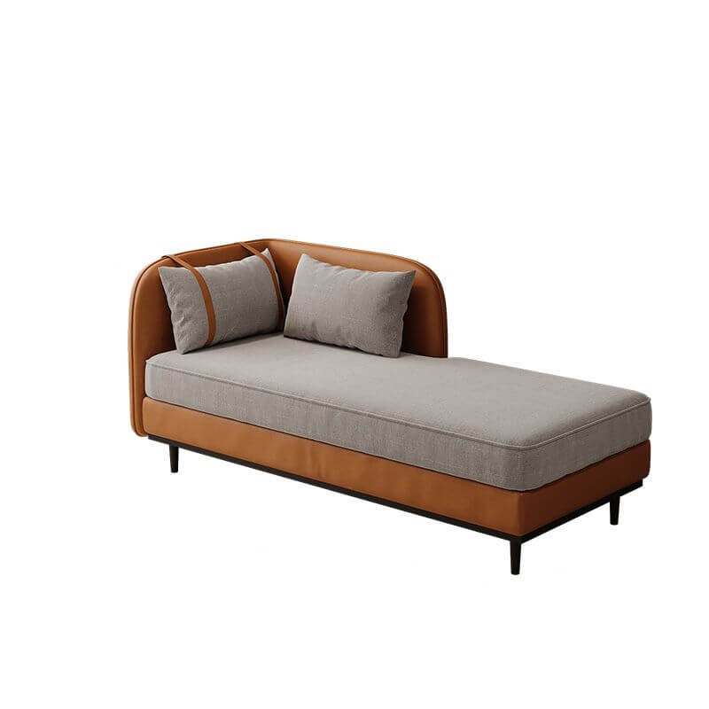 Minimalist Solid Color Cushioned Left Arm Chaise Bench with Tuxedo Arm & 2 Pillows - Modern Living Room Sofa for Small Spaces, Apartment Lounge & Bedroom Seating