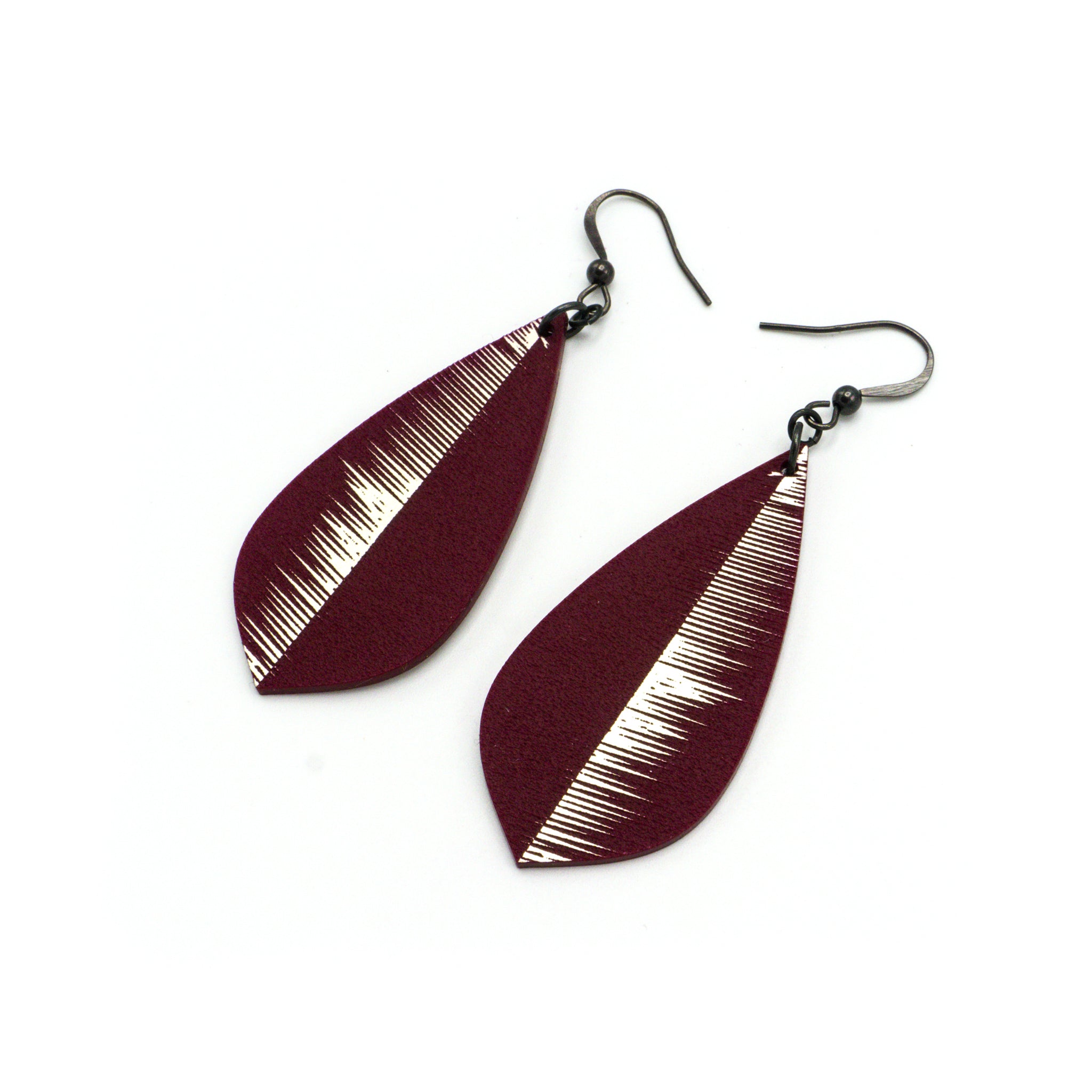 14R Acrylic Earrings in Brushed Nickel & Burgundy - Lightweight Dangle Earrings for Women, Perfect for Parties, Weddings & Everyday Wear