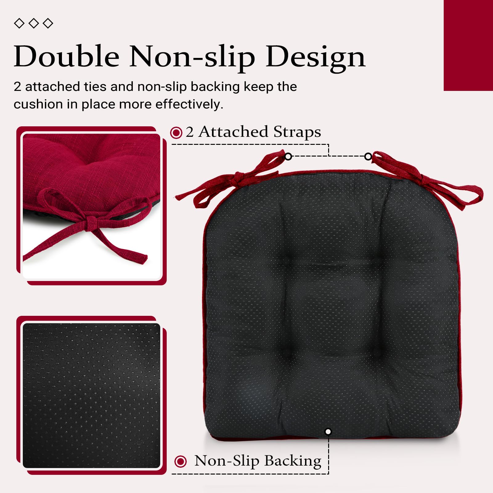 Non-Slip Tufted Memory Foam Chair Cushions Set of 2 - 15.5