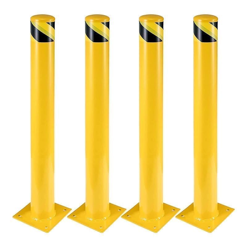 GARVEE 4 Pack 4.5 Inch Diameter Heavy Duty Steel Security Bollard Posts - Outdoor Parking Lot, Warehouse & Driveway Safety Barriers for Vehicle Protection