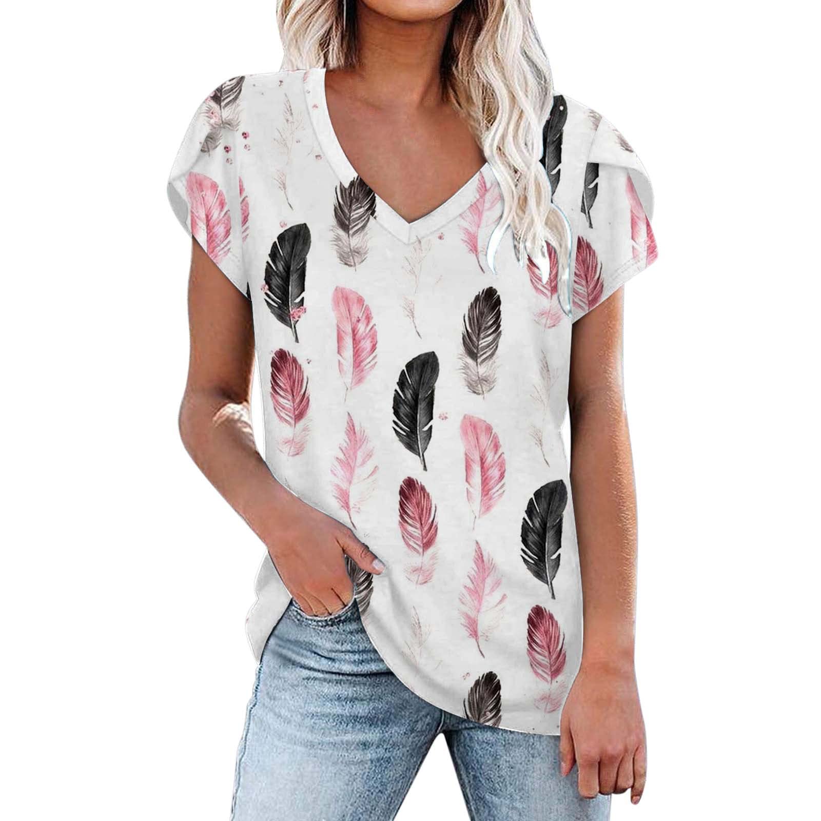 Women's Casual Loose V-Neck T-Shirt with Petal Sleeves - Summer Blouse Top in White (Size S) - Perfect for Everyday Wear, Office Outfits & Weekend Outings