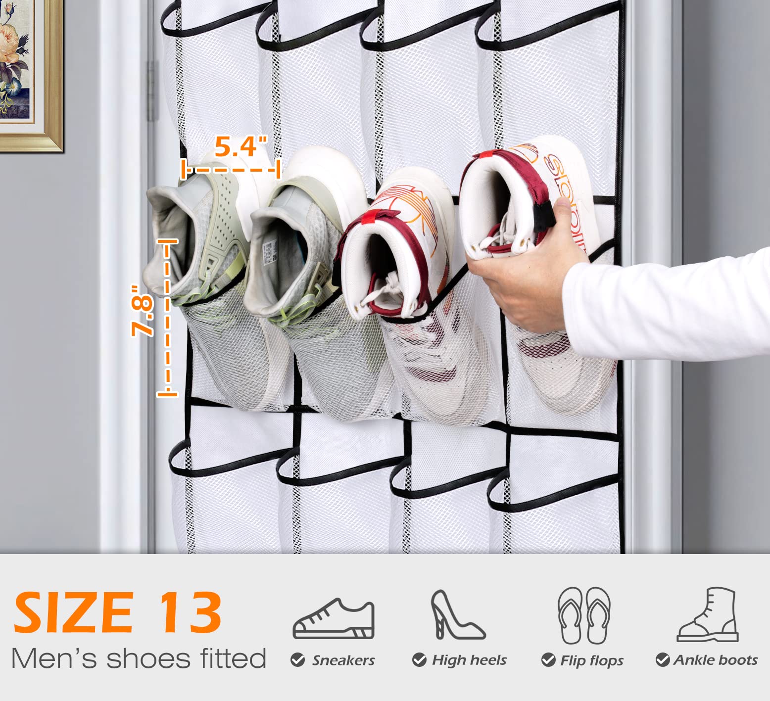 24-Pocket Over The Door Shoe Organizer with Mesh Storage - Space Saving Hanging Shoe Rack for Sneakers, Sandals & Heels - Perfect for Closet, Bedroom & Dorm Organization