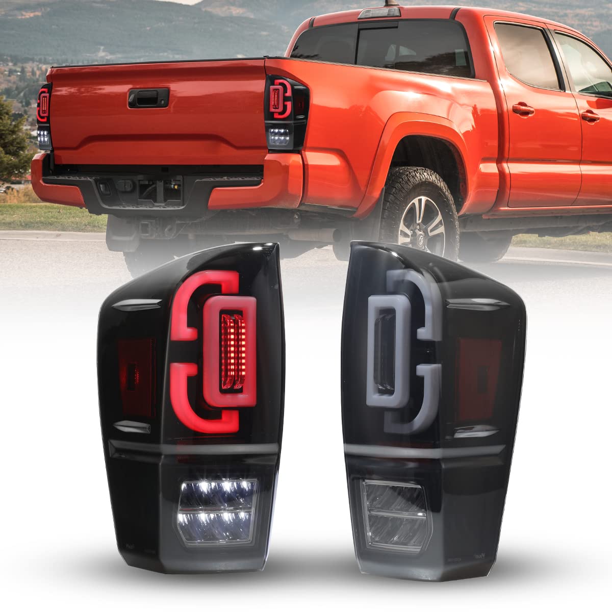 ROXX LED Tail Light Assembly for 2016-2022 Toyota Tacoma - 3D DRL Sequential Turn Signal Lights (Black Housing/Smoke Lens) - Driver & Passenger Side - Upgrade Your Truck's Style & Safety for Night Driving & Off-Road Adventures