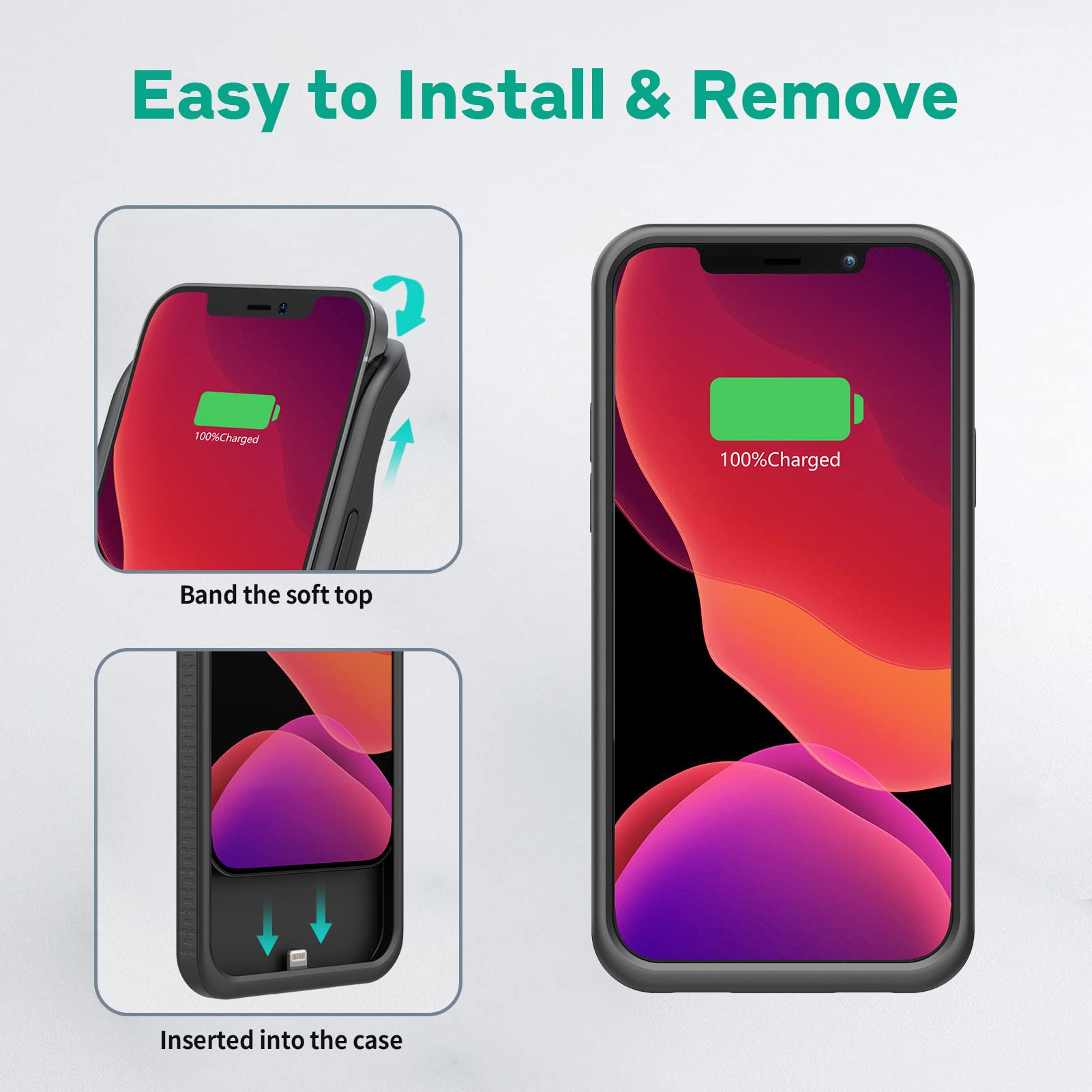 7000mAh Ultra-Slim Battery Case for iPhone 12 Pro Max (6.7 inch) - Rechargeable Extended Charger Cover with Screen Protector & Cable - Perfect for Travel, Work & Outdoor Activities - Black