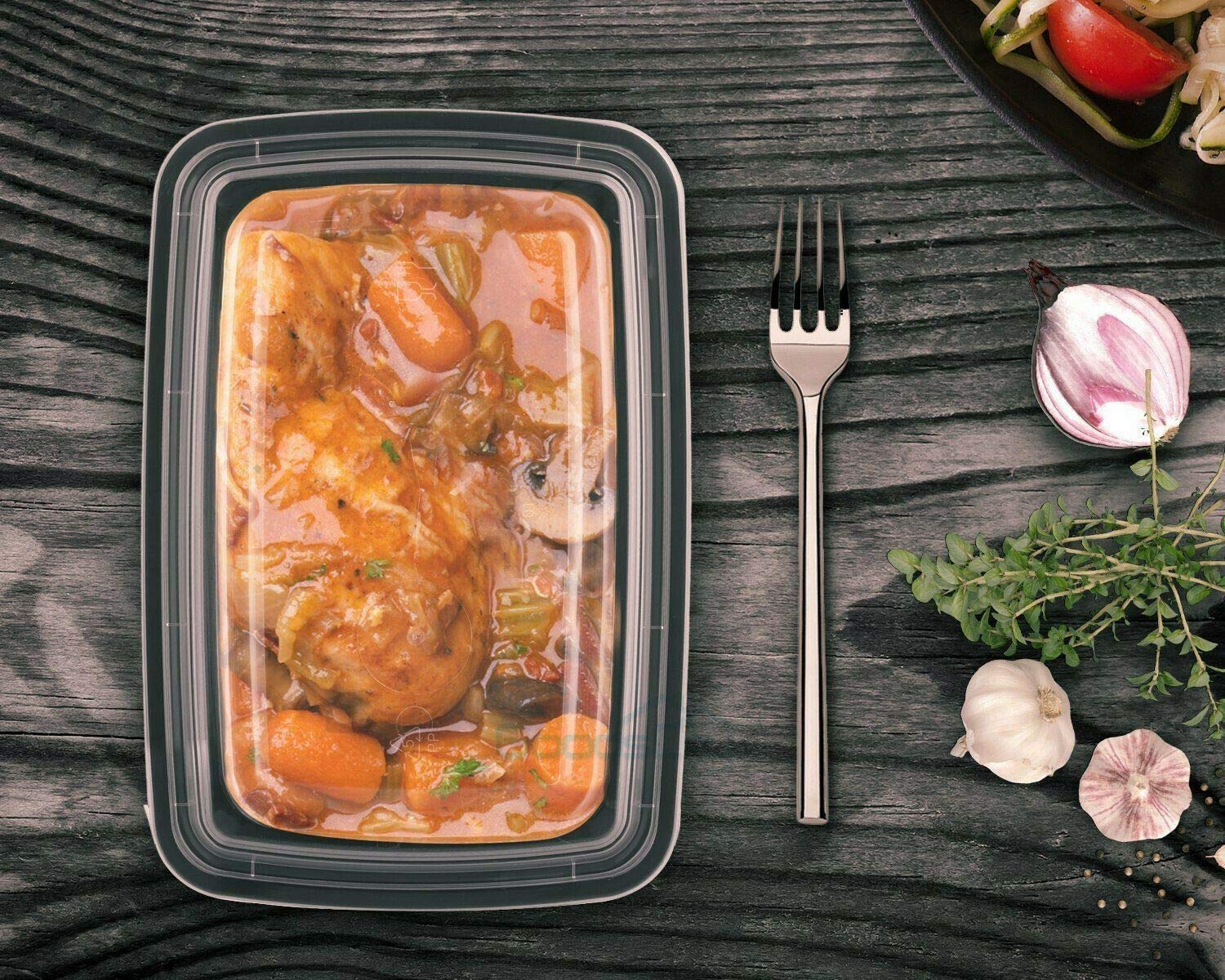 38oz Disposable Black Meal Prep Containers with Clear Dome Lids - 30 Pack Leakproof Plastic Bento Boxes for Salad, Fruits & Food Storage - Reusable Rectangular Takeout Containers for Office Lunch, Picnics & Meal Prepping