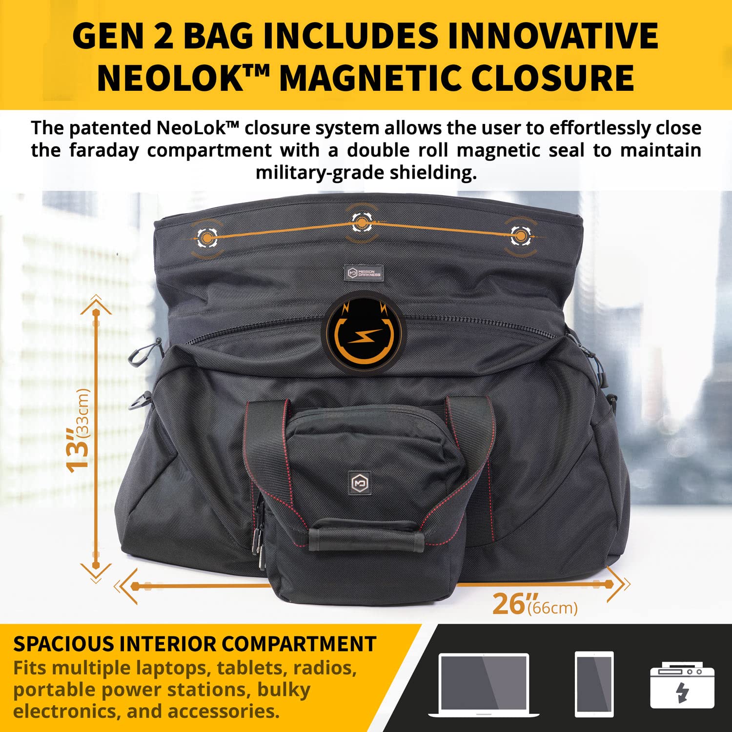 Mission Darkness X2 Faraday Duffel Bag with Detachable MOLLE Pouch (Gen 2) - Military-Grade RF Shielding for Electronics, Phones & Digital Forensics - Signal Blocking & Data Privacy Protection for Travel, EDC & Security Professionals