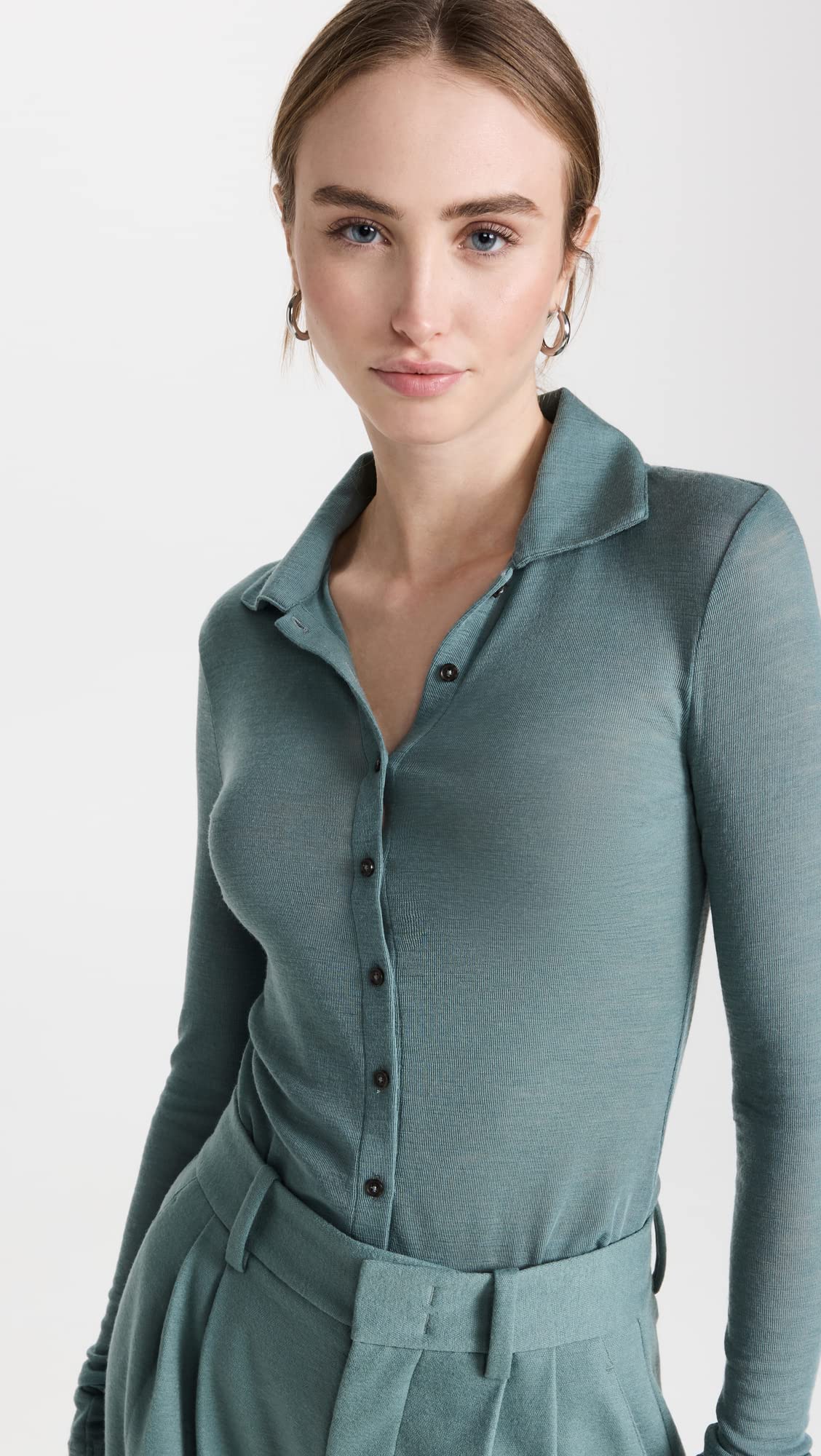Vince Women's Long Sleeve Polo Shirt - Classic Cotton Stretch Knit Top for Work & Casual Wear | Office, Business, Weekend Outfits