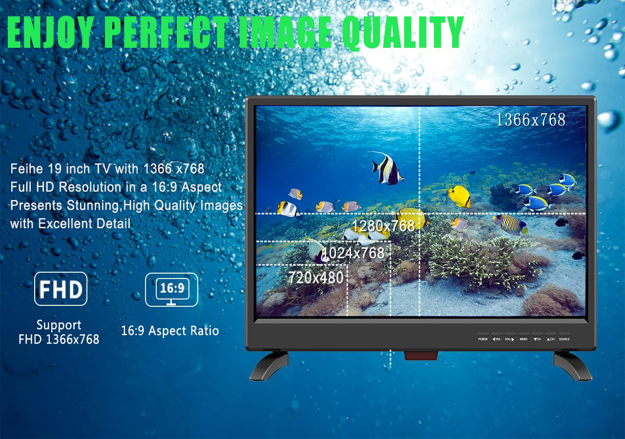 19 Inch LED Widescreen TV with Digital ATSC Tuner, HDMI/VGA/RCA/USB Ports | Flat Screen HDTV with Built-in Dual Speakers | Perfect for Kitchen, Bedroom, RV & Camping (2023 Model)