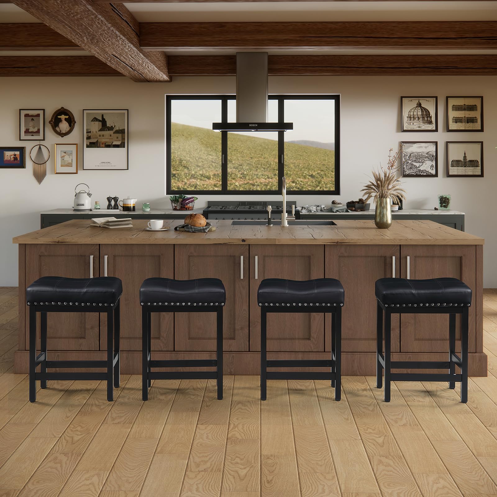 OUllUO Black Bar Stools Set of 2 - 24
