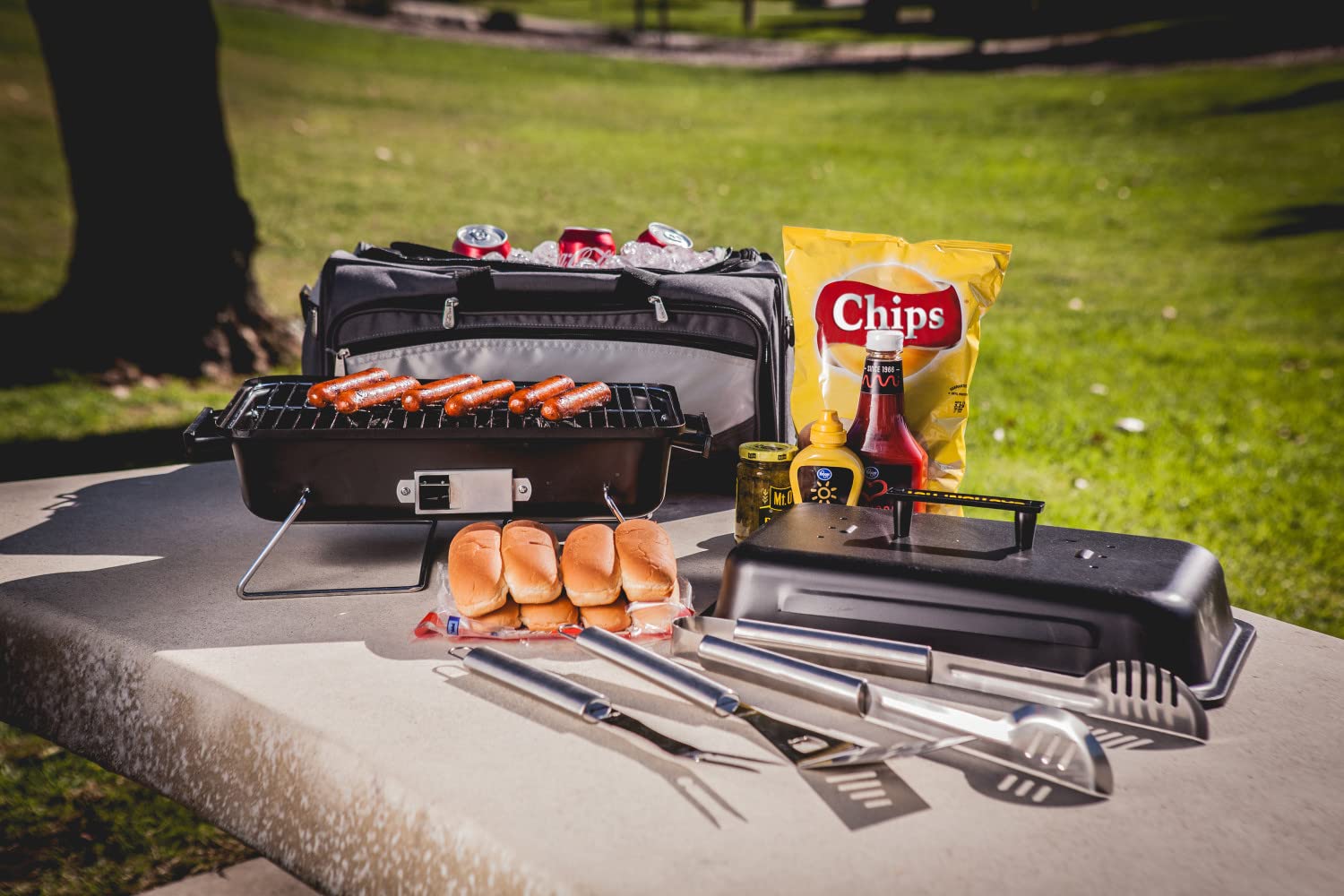 PICNIC TIME NCAA Unisex-Adult Portable Charcoal Grill & Cooler Tote - Perfect for Tailgating, Beach Parties, Camping and Outdoor BBQs