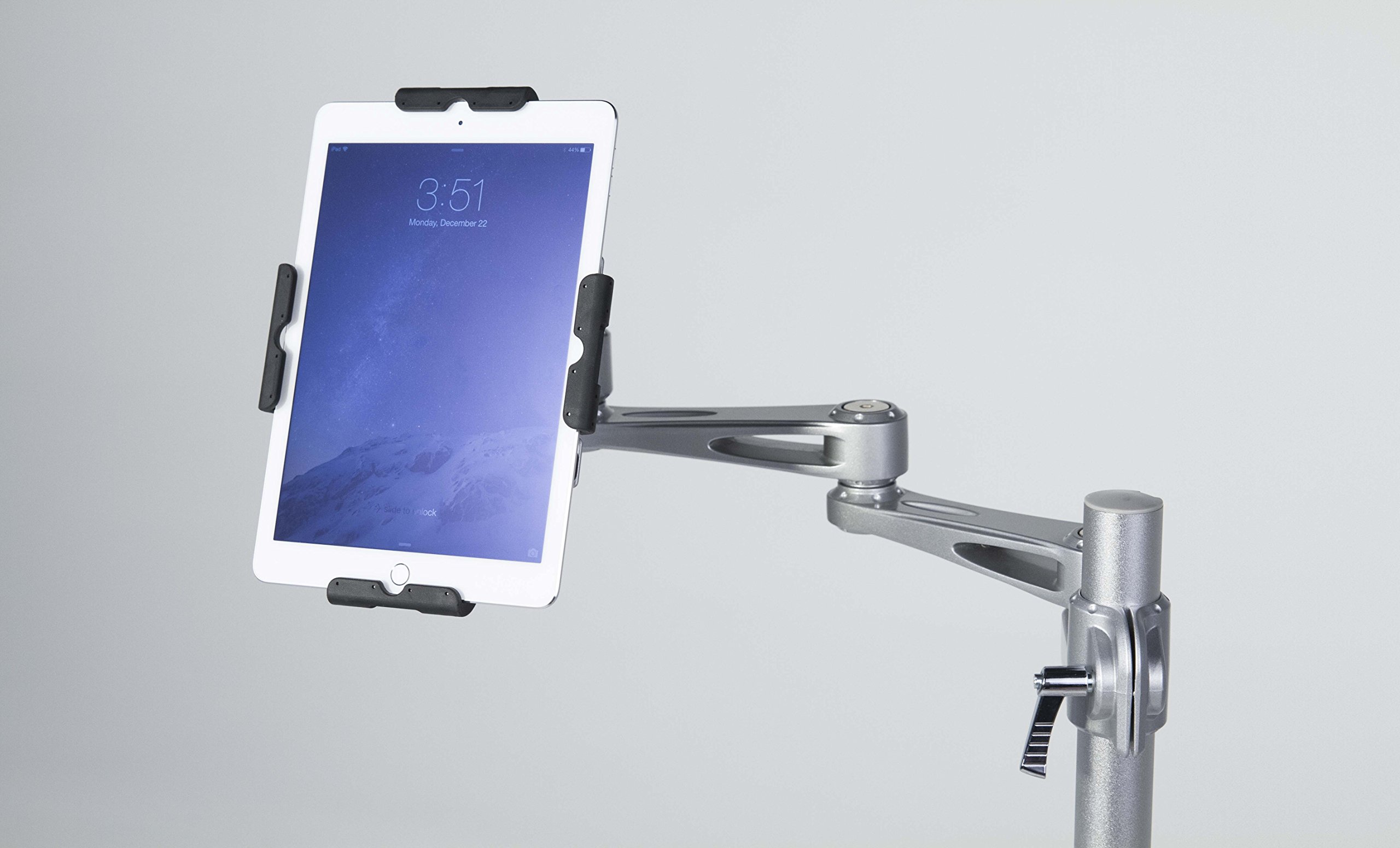 Medmount Mobile Secure Rolling Tablet Floor Stand for iPad - Adjustable Height & 360° Rotation, Silver | Perfect for Hospitals, Classrooms & Retail Displays
