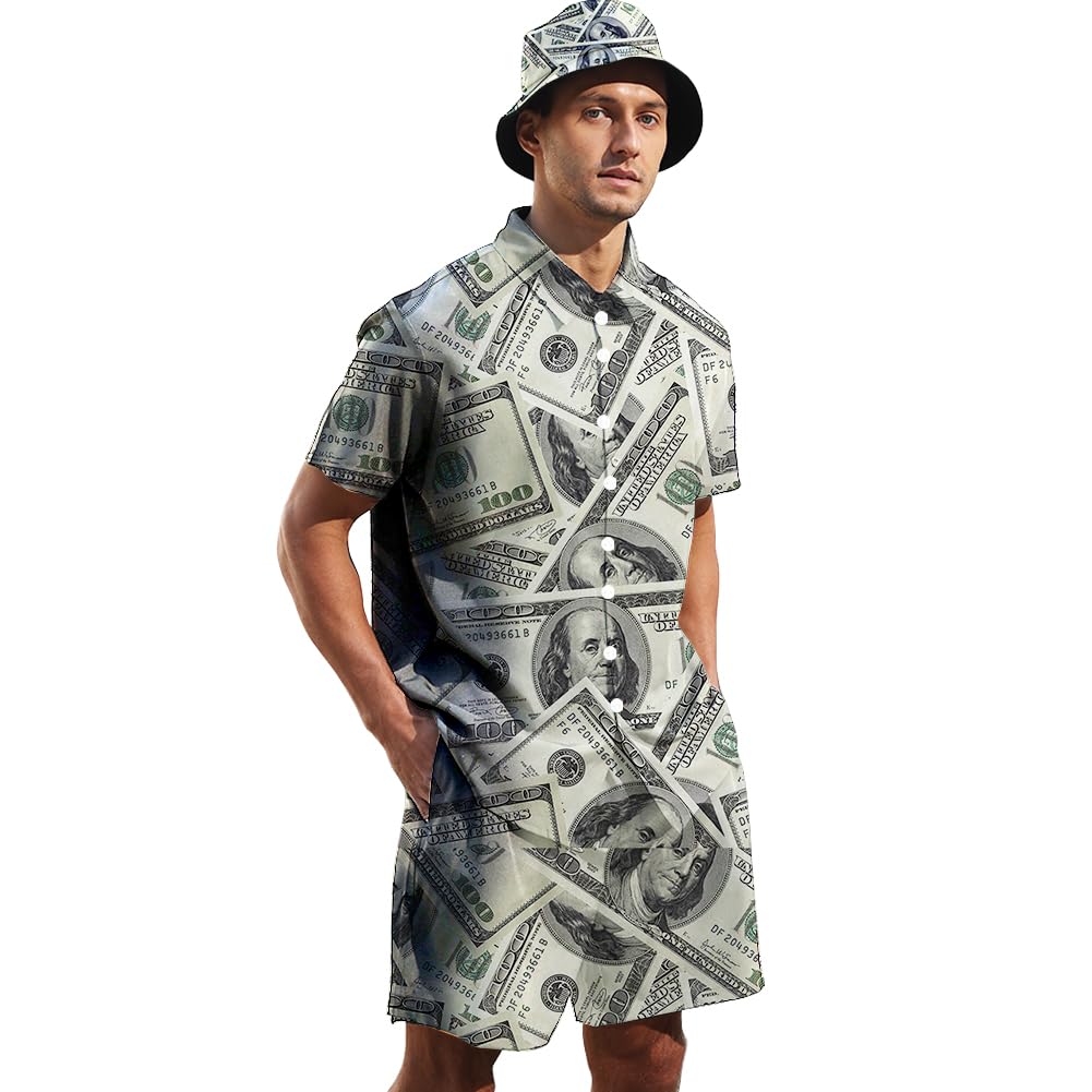 Hawaiian Shirt and Shorts 2-Piece Tracksuit Set for Men - Tropical Button Down Shirt with Matching Shorts & Bucket Hat | Summer Beach Outfit, Vacation Wear, Casual Street Style