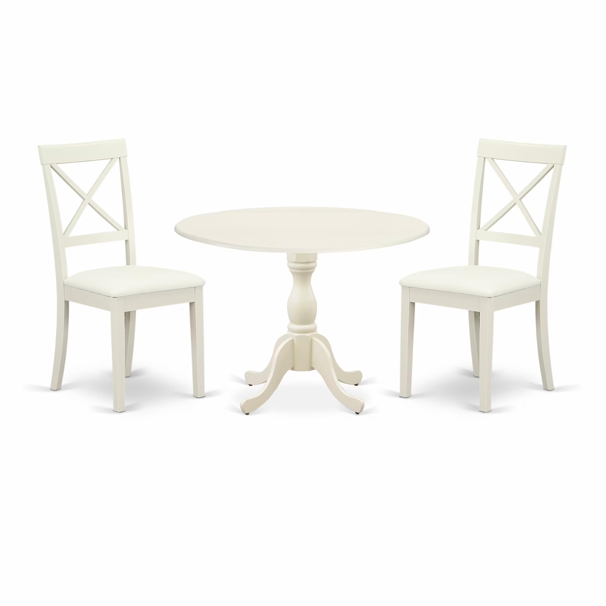 East West Furniture DMBO3-LWH-C 3-Piece Round Dining Table Set with Drop Leaf & 2 Linen Upholstered Chairs, 42x42 Inch, Linen White - Perfect for Small Spaces, Apartments, and Cozy Breakfast Nooks