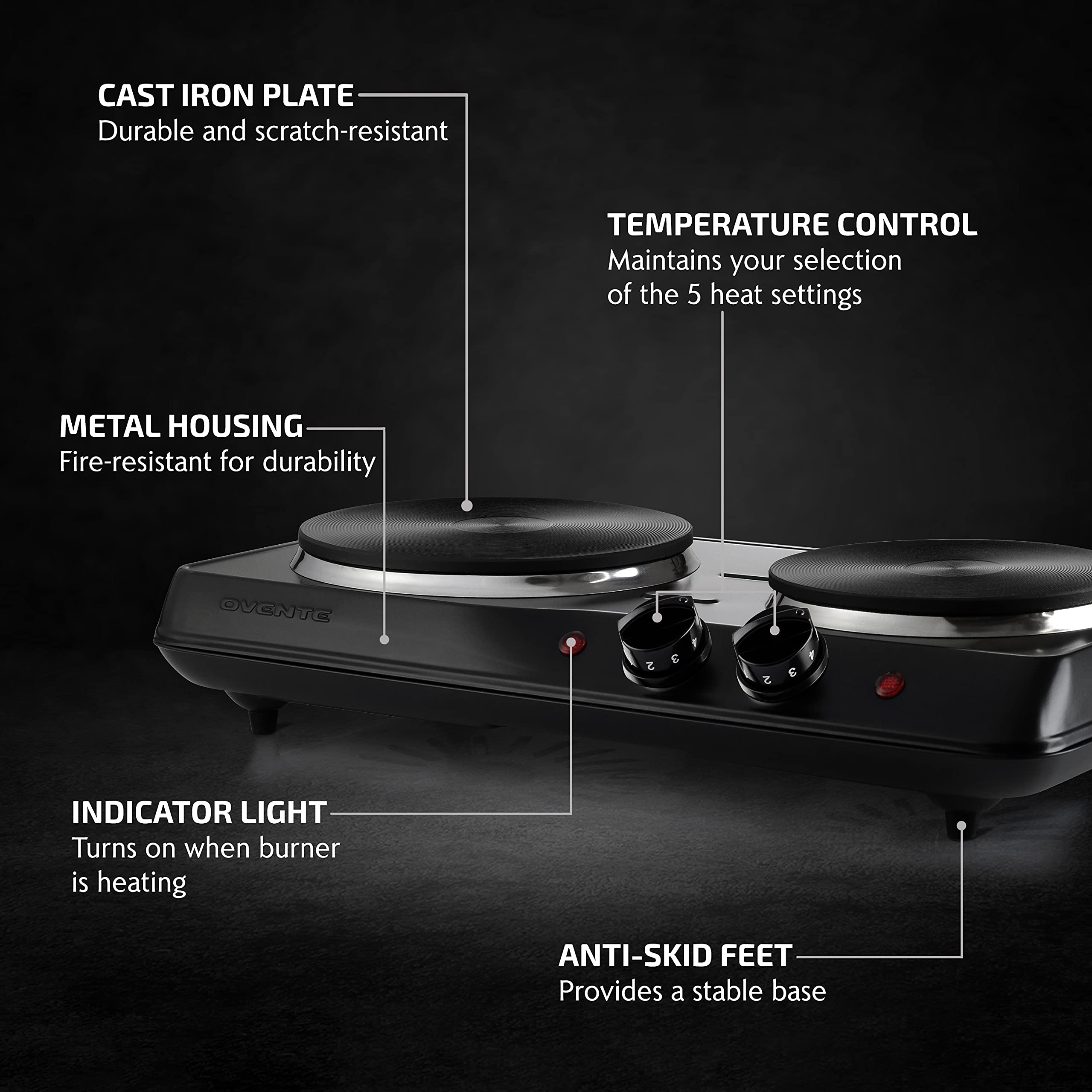 OVENTE 1700W Electric Double Burner Cooktop - 7.25