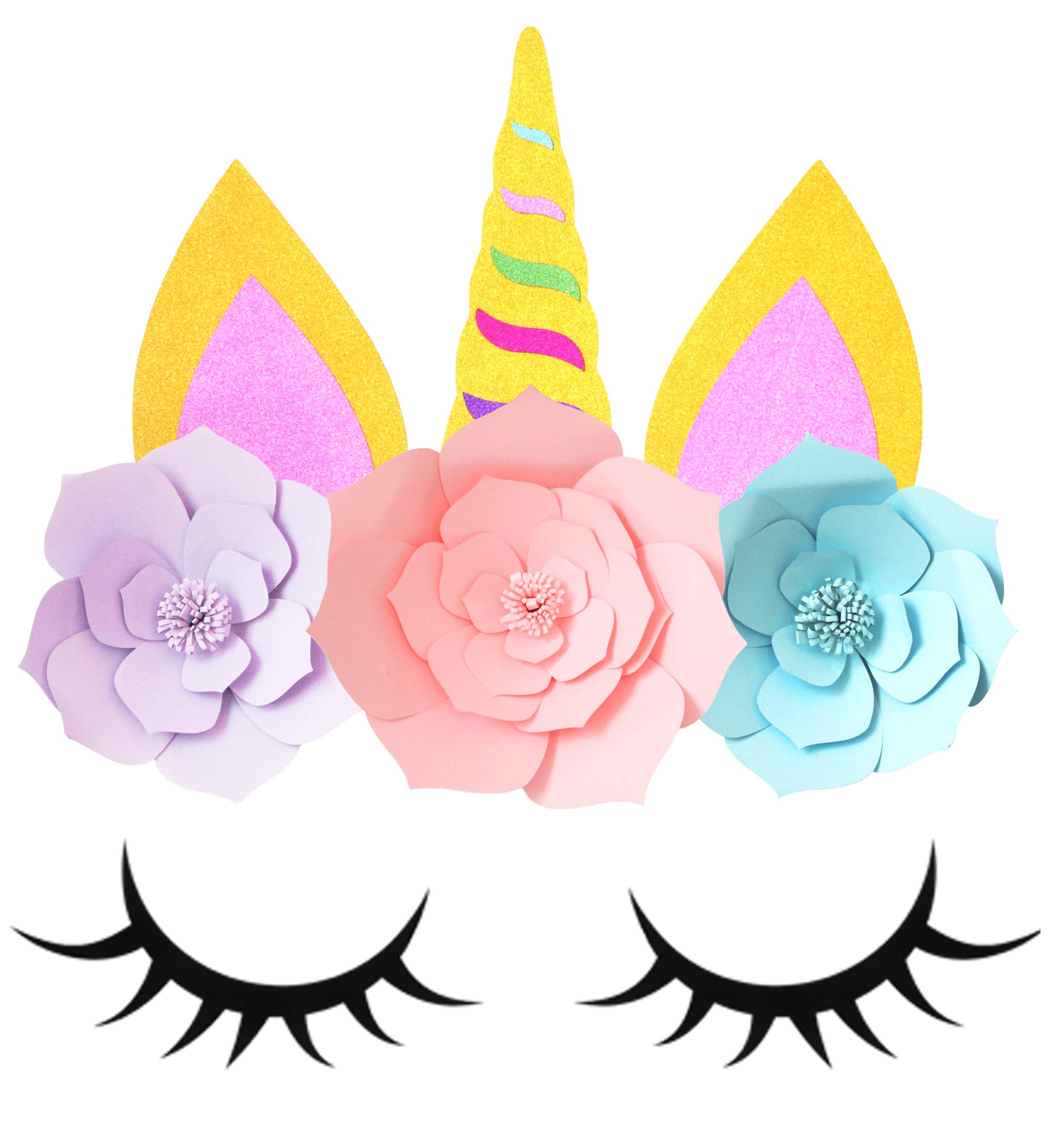 Gold Glitter Unicorn Backdrop for Parties - Giant Horn, Ears & Eyelashes DIY Wall Decor with Flowers | Perfect for Birthday, Baby Shower & Themed Events