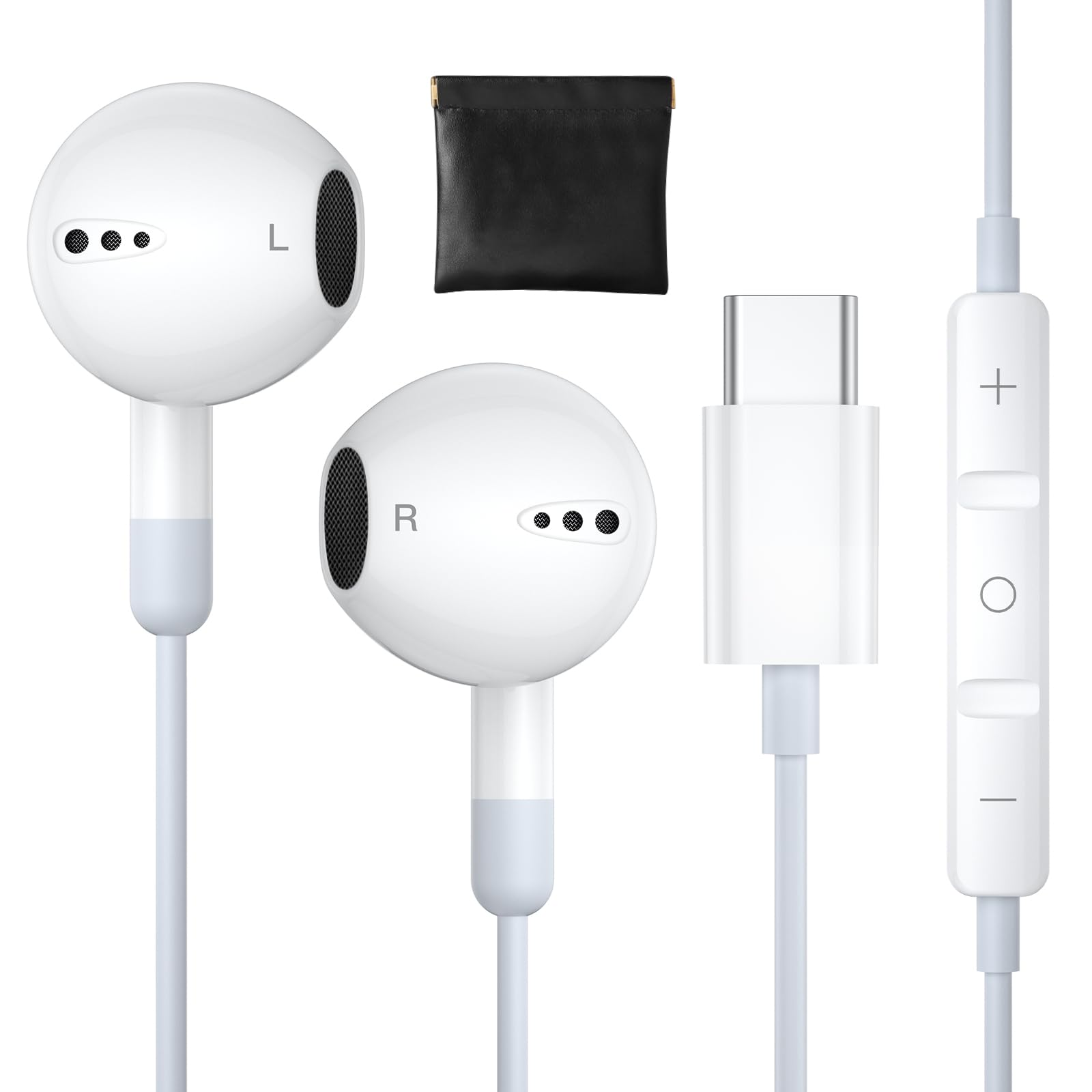 USB C Wired Headphones with Mic & Volume Control - Compatible with iPhone 16/16 Plus/16 Pro/16 Pro Max, iPhone 15 Pro Max, iPad Pro, Galaxy S25/S24 Ultra, Pixel 9 - Perfect for Gaming, Work Calls & Music Listening