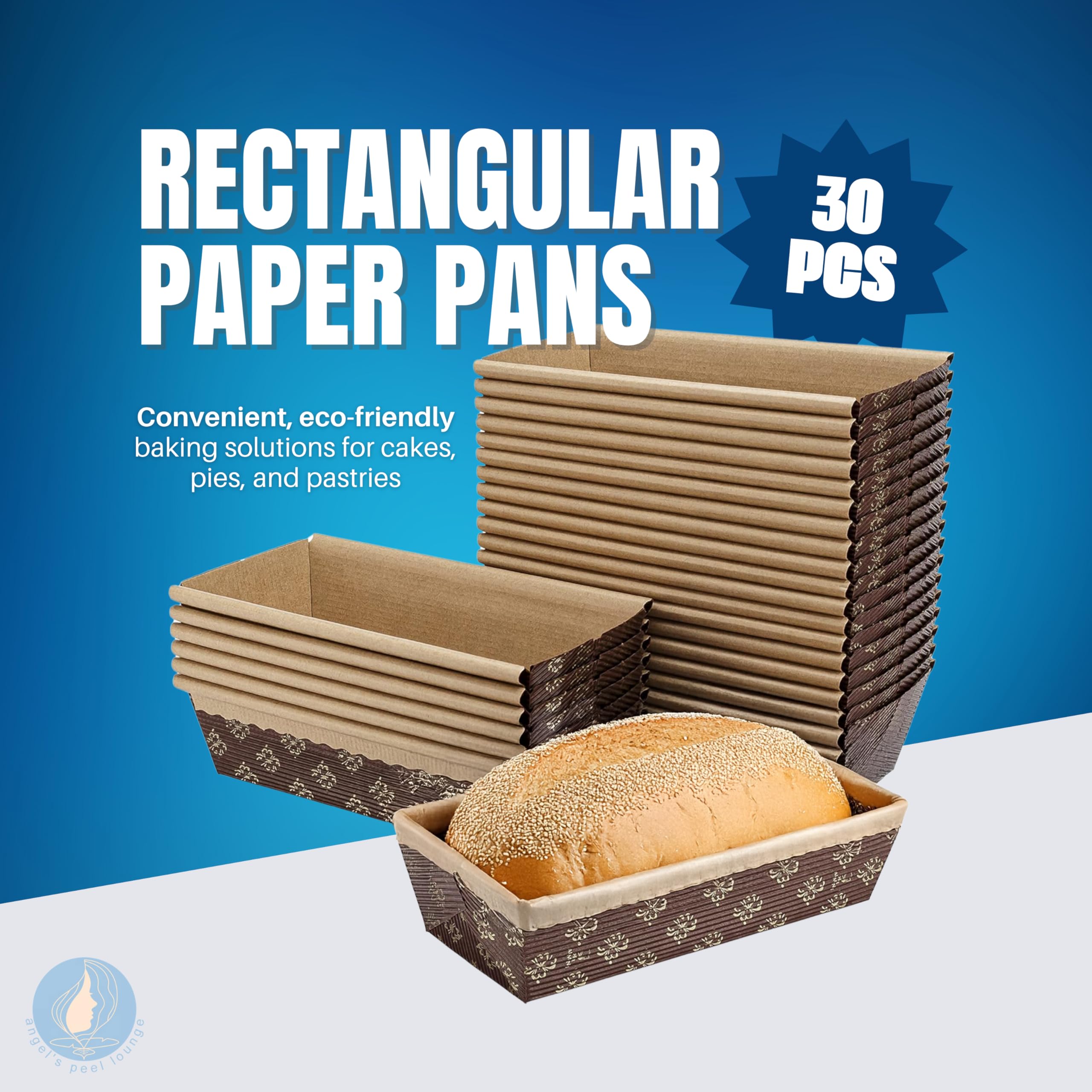 ANGEL’S PEEL LOUNGE 30-Pack 7-Inch Disposable Rectangular Paper Loaf Pans - Microwave & Freezer Safe Baking Molds for Bread, Cakes & Desserts - Perfect for Home Baking, Meal Prep & Party Treats