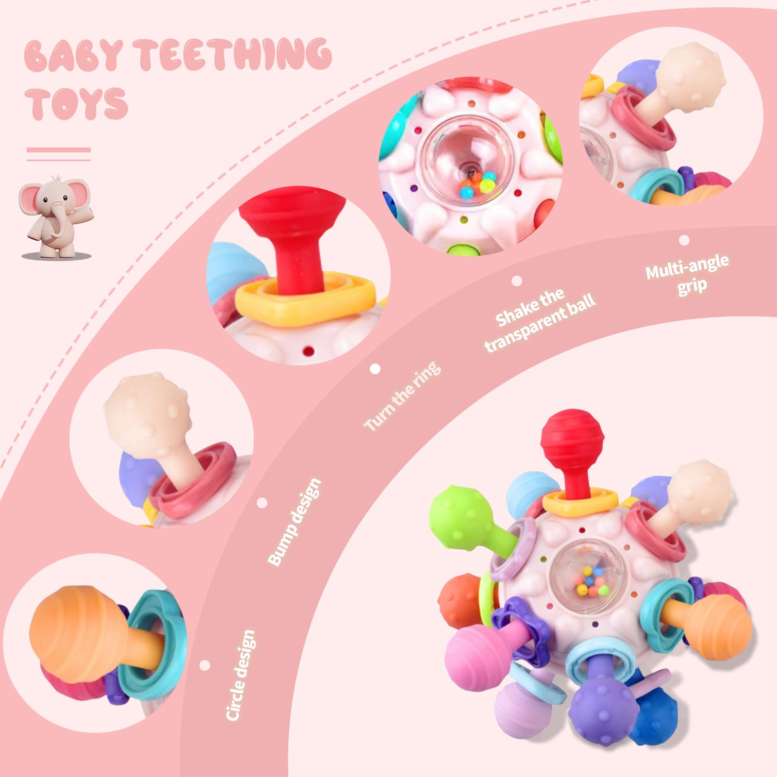 **Organic Baby Teething Toys for 0-18 Months | Montessori Sensory Toys for Infants & Toddlers | Safe Chewable Teethers for Boys & Girls | Newborn Essentials & Baby Shower Gifts (Pink) – Perfect for Soothing Sore Gums & Early Learning Play**