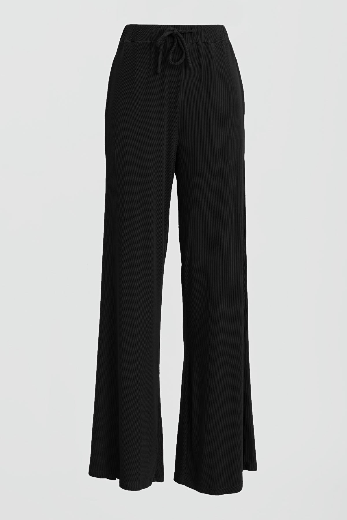 Rory Wide Leg Pants for Women - High Waist Flowy Trousers with Elastic Waistband | Jet Black | Casual Office Wear & Weekend Outfits