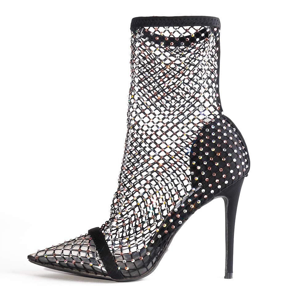 Cape Robbin Florence Stiletto High Heels for Women - Rhinestone Sparkle Fishnet Pumps | Elegant Evening Party Shoes & Prom Night Heels for Special Occasions