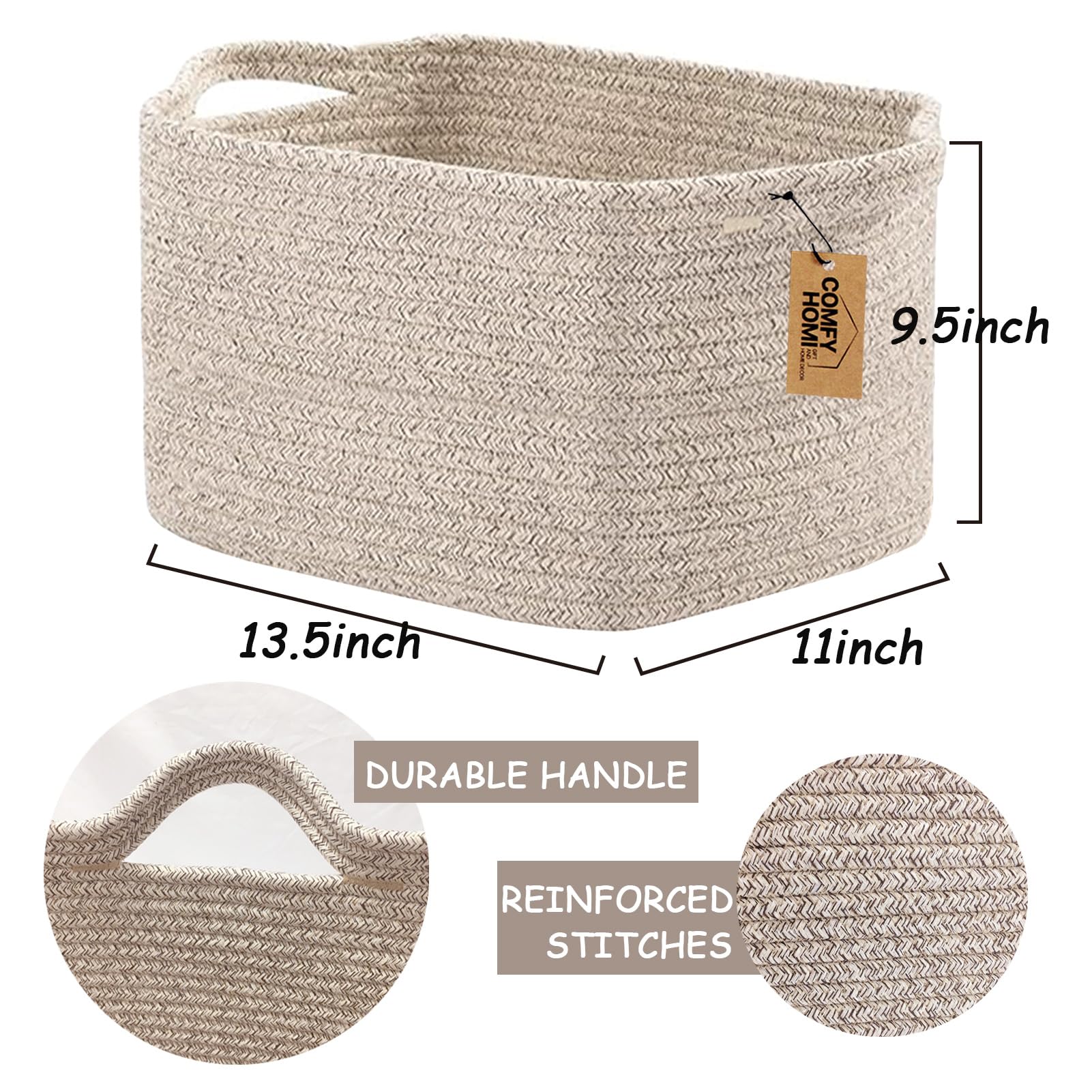 COMFY-HOMI Woven Storage Baskets - Cotton Rope Organizer Bin for Shelves, Toys, Towels & Home Organization - All Brown | Perfect for Nursery, Bathroom & Living Room Storage Solutions