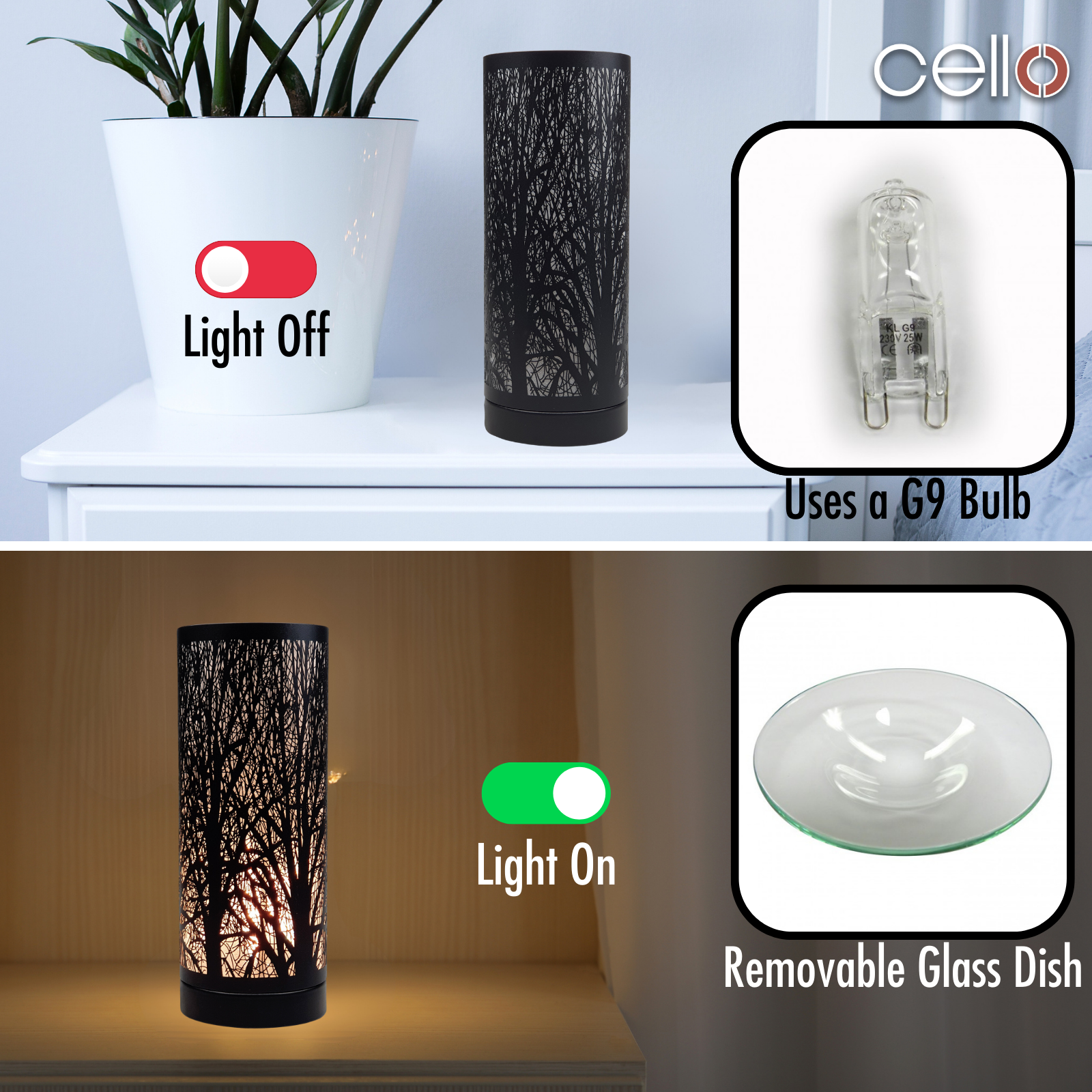 Cello Electric Wax Warmer with Touch Control - Aromatherapy Diffuser for Home, Office, and Spa - Forest Scented Wax Melter for Relaxation & Stress Relief