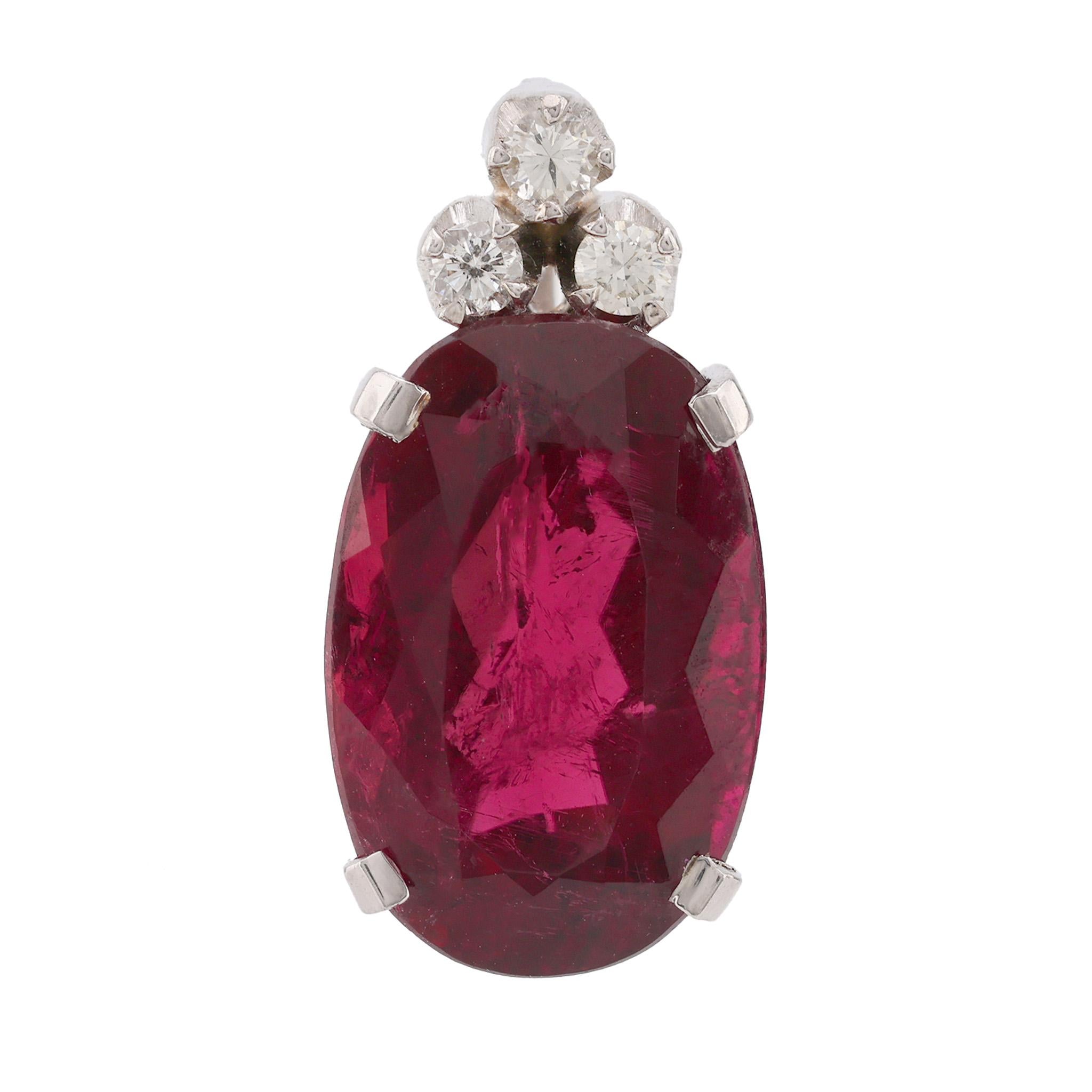 4.8 Carat Pink Tourmaline Diamond Platinum Pendant - Vintage Mid Century Jewelry for Women - Perfect for Weddings, Anniversaries & Special Occasions