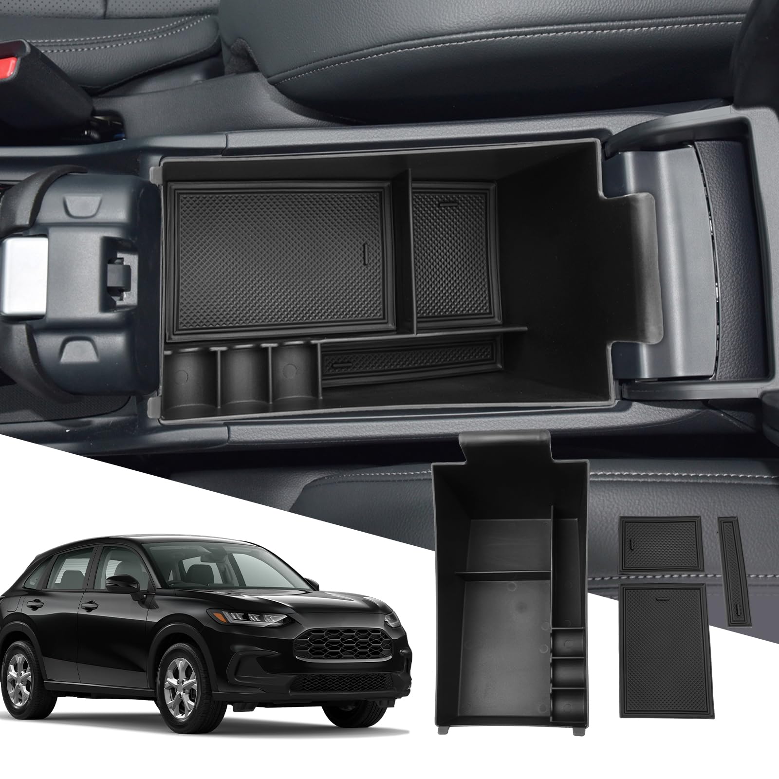 2023-2025 Honda HR-V Center Console Organizer Tray - Black Armrest Storage Box Accessory for HRV HR-V | Perfect for Car Organization & Road Trips