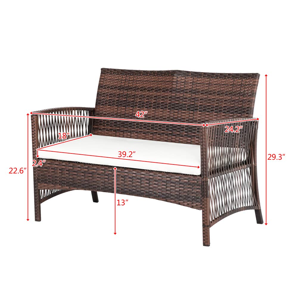 4-Piece Patio Furniture Set, Outdoor Rattan Sofa Set with Coffee Table & Soft Cushions, All-Weather Wicker Sectional with Tempered Glass Table for Poolside, Garden, Balcony or Backyard (Brown) - Perfect for Relaxing, Entertaining & Outdoor Dining