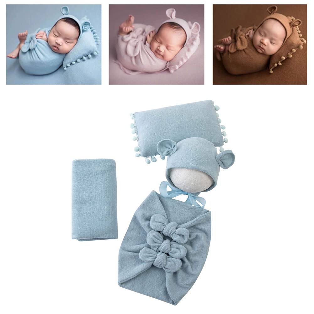 Vemonllas Newborn Baby Photography Props Set - 4PCS Bow Wrap, Posing Aid, Hat & Blanket for Baby Boy & Girl | Perfect for Newborn Photo Shoots, Christening & First Birthday Portraits