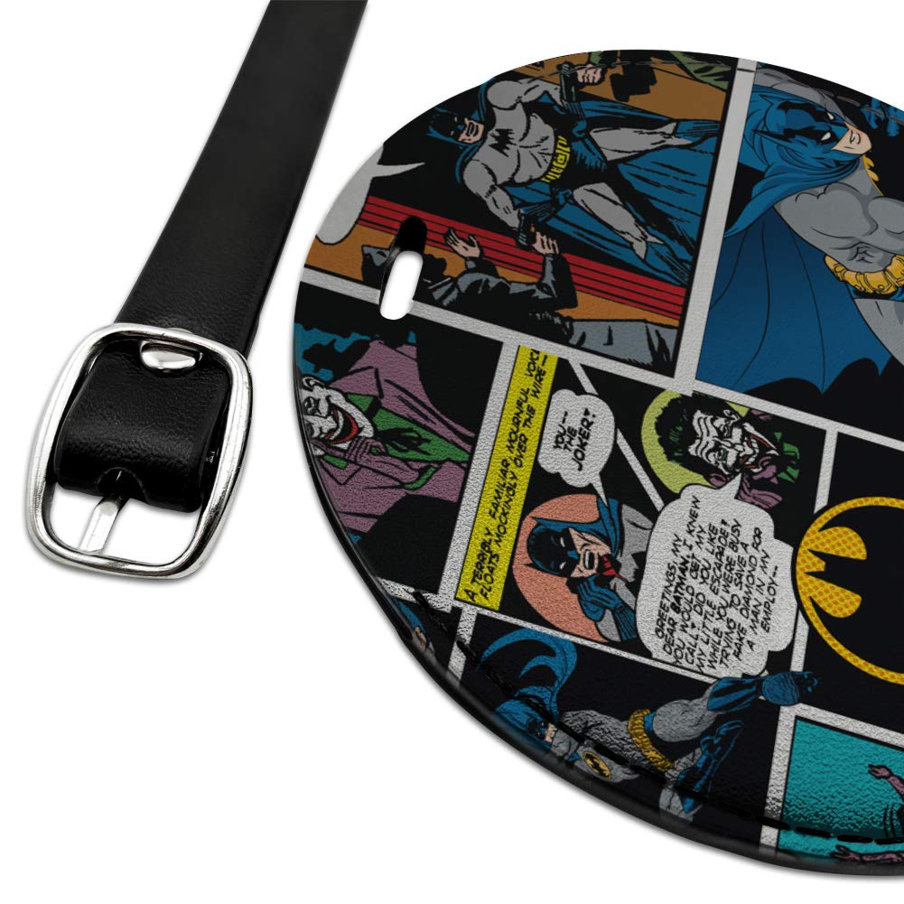 Batman Comic Pattern Round Leather Luggage Tag - Durable Suitcase ID Tag for Travel & Carry-On Bags - Perfect for Airlines, Backpacks & Business Trips