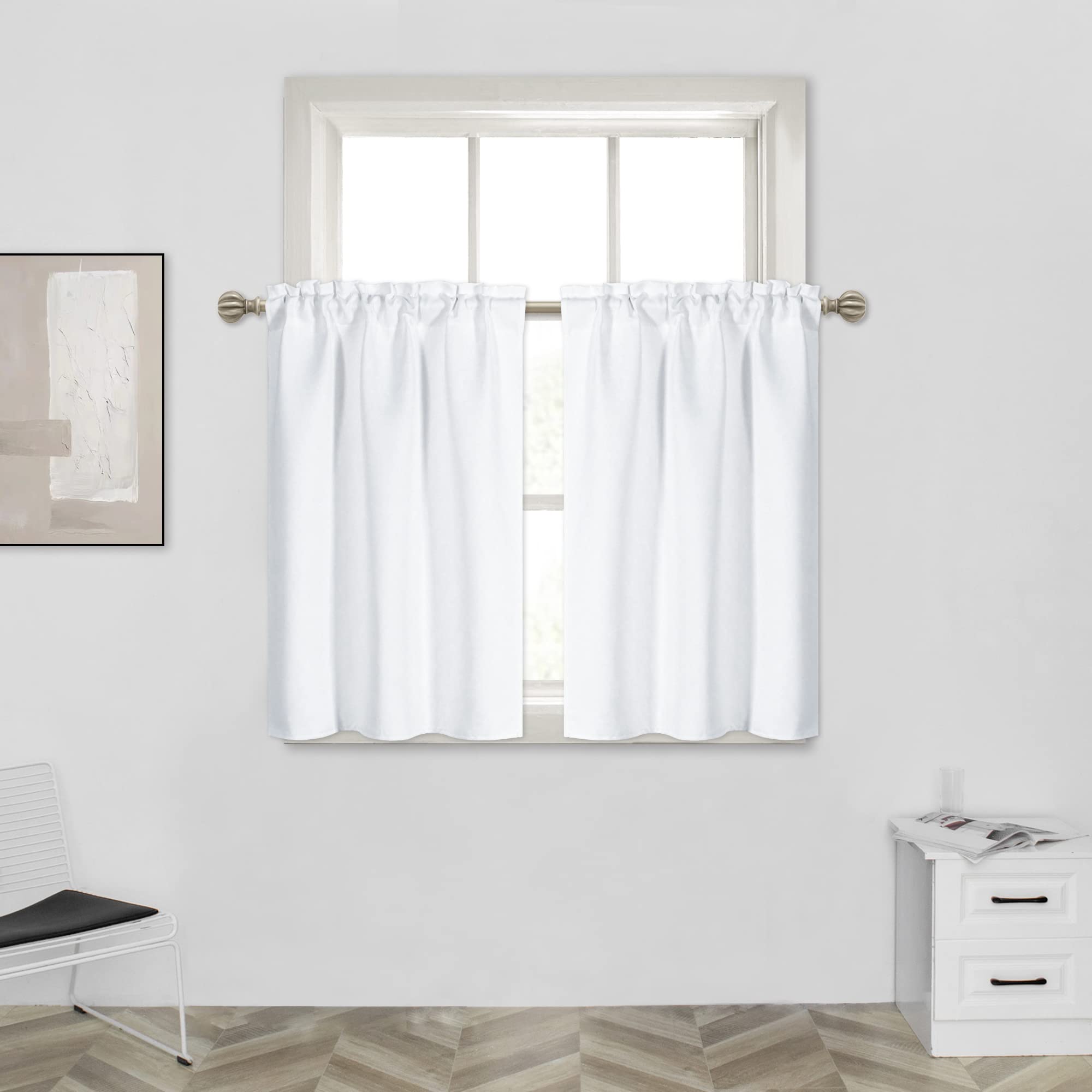 MUMFAS 45 Inch Pure White Blackout Thermal Insulated Curtains for Small Windows - 2 Panels Set (29