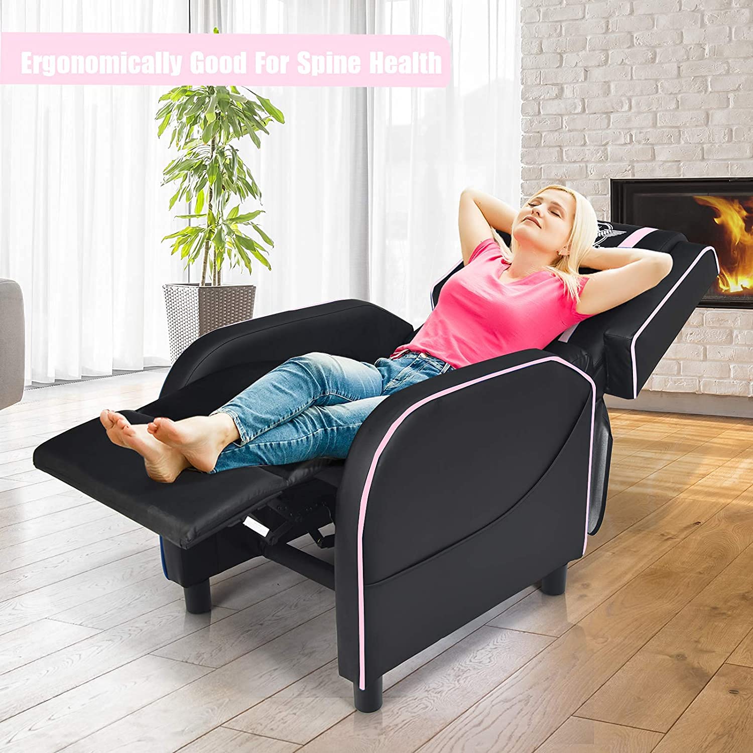 Ergonomic Massage Gaming Chair - High Back Recliner with Cushion, Racing Style PU Leather Swivel Office Chair for Adults (Pink) - Perfect for Home Office, Gaming Setup & Relaxation