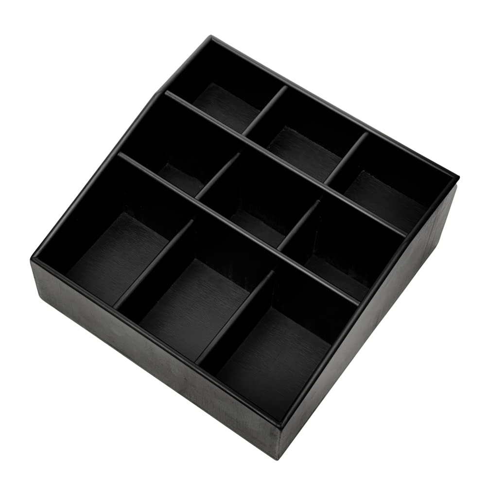 11.75 x 5.5 Inch Black Bamboo Coffee Condiment Organizer with 9 Compartments - Break-Resistant Creamer Caddy for Sugar Packets & Coffee Accessories | Perfect for Restaurants, Cafes & Home Kitchen Countertop Organization