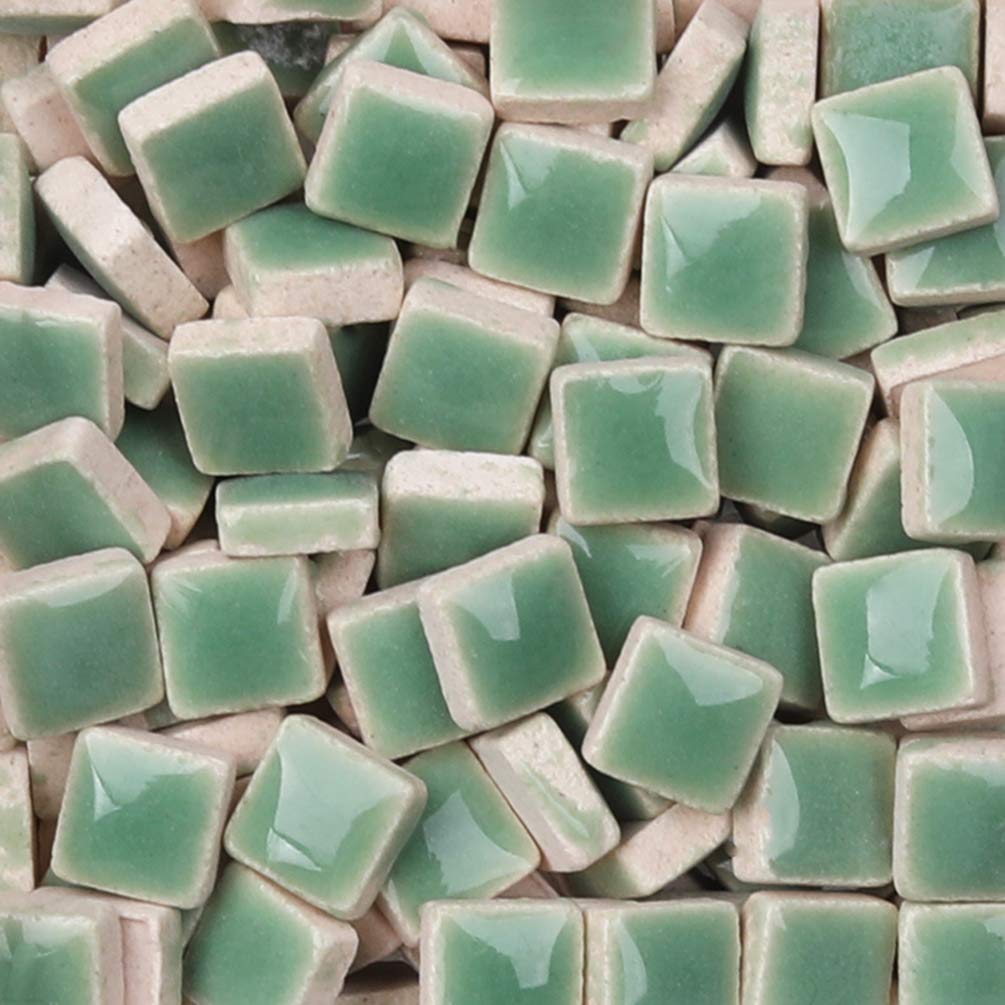 250-Piece Assorted Green Stained Glass Mosaic Tiles - 0.5x0.5cm Square Ceramic Tiles for DIY Crafts, Home Decor, Jewelry Making - Perfect for Picture Frames, Flower Pots, Plates & Handmade Gifts