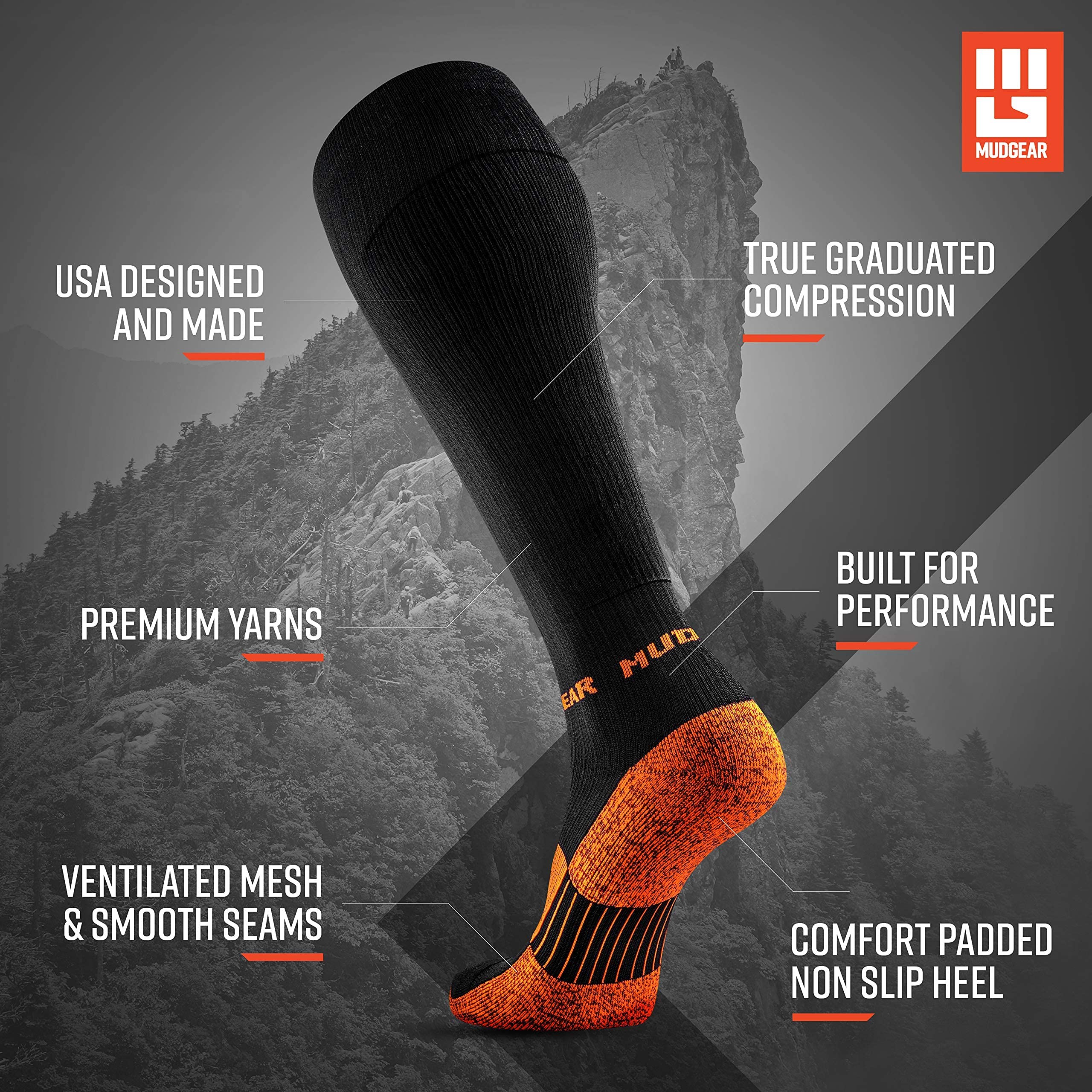 Premium Trail Running Socks Bundle - 1 Pair Tall Compression Socks + 2 Pairs Quarter Length Socks for Men & Women (Black/Orange, Large) - Perfect for Hiking, Marathon & Outdoor Sports