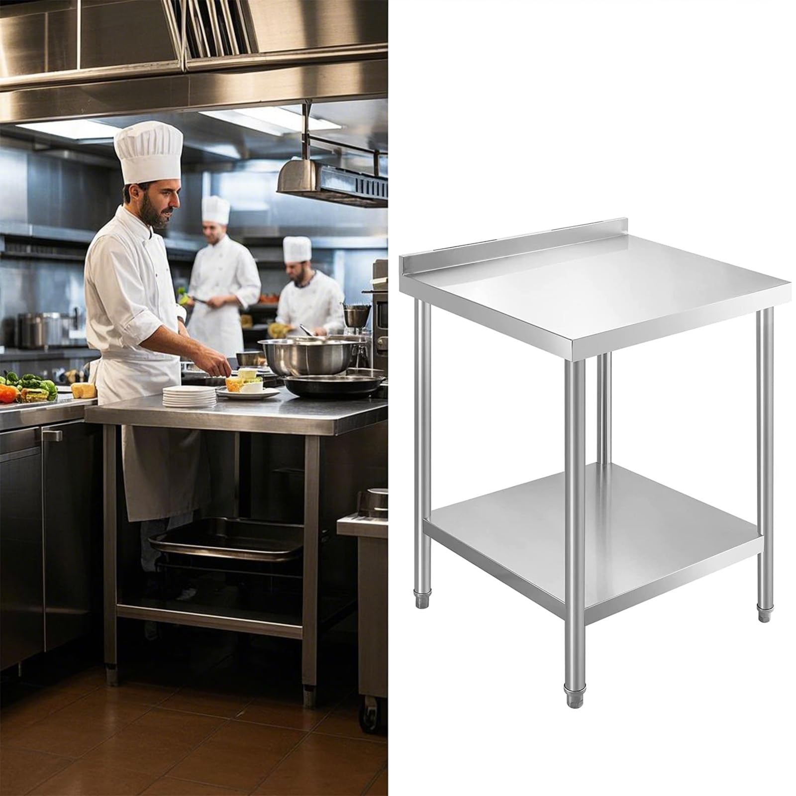 Premium Stainless Steel Prep Table 30x24 Inches - Commercial Grade Workstation with Backsplash & Built-in Knife Holder - Ideal for Restaurant Kitchen, Home Chef & Hotel Food Prep - Durable & Easy to Clean