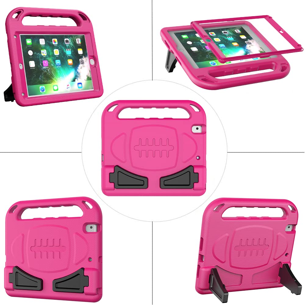 BMOUO Shockproof Kids iPad Case for iPad 9.7 (2018/2017), iPad Air 2/1, iPad Pro 9.7 - Convertible Stand Handle with Built-in Screen Protector - Compatible with iPad 6th/5th Generation 9.7 inch (Rose) - Perfect for School, Travel & Home Use
