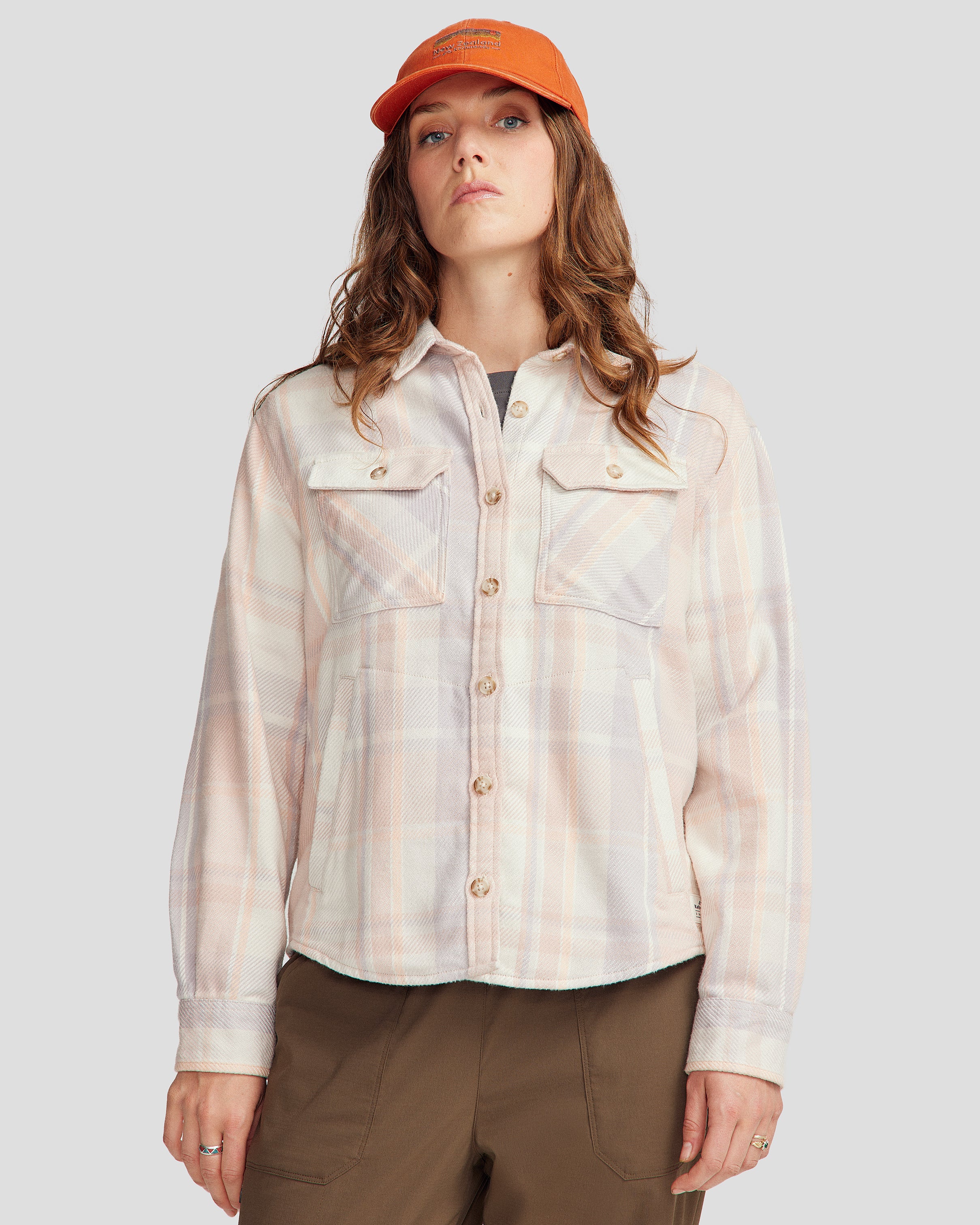 Women's Huntly Long Sleeve Plaid Shirt - Soft Flannel Button Down Top with Mushroom Print for Cabin, Camping & Outdoor Adventures