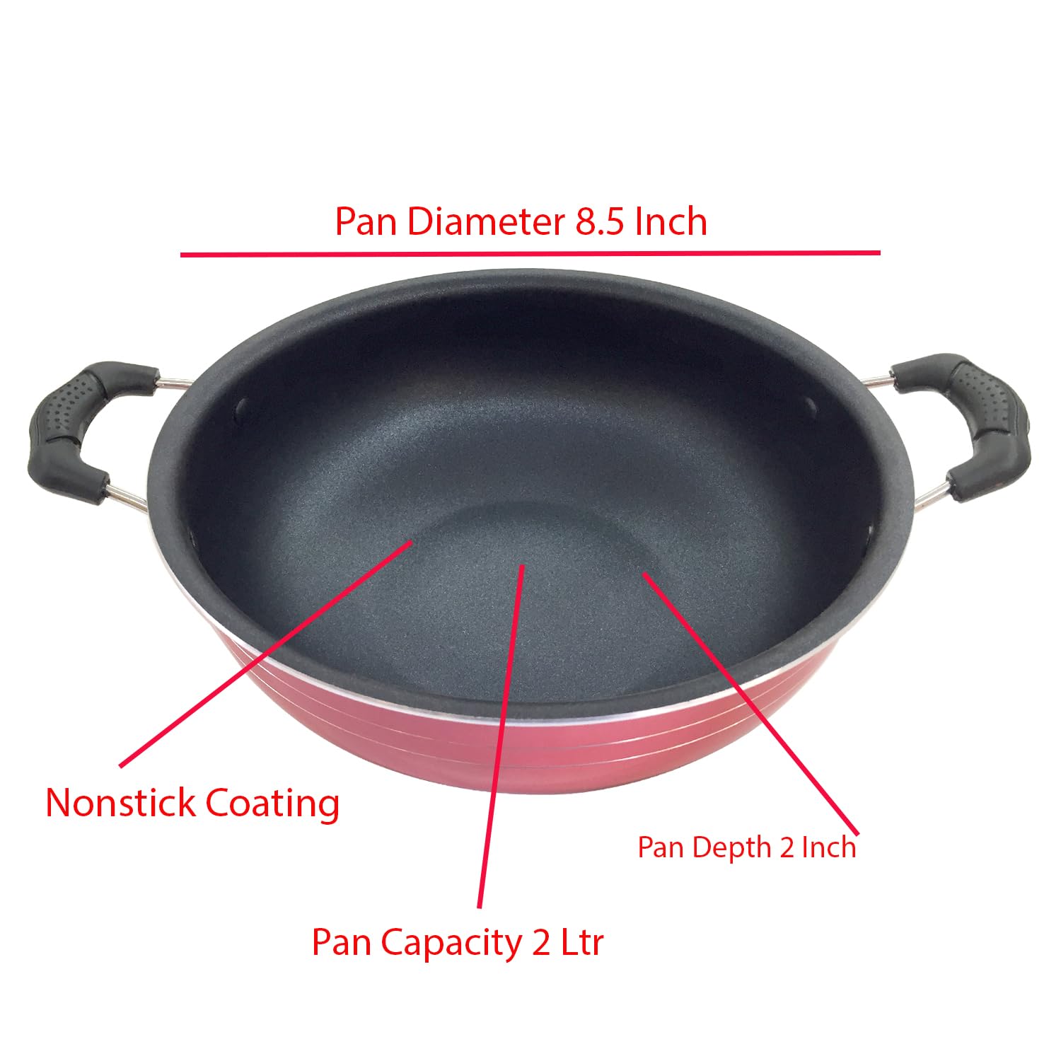 Nonstick Aluminum Kadai Wok Pan - 8.5