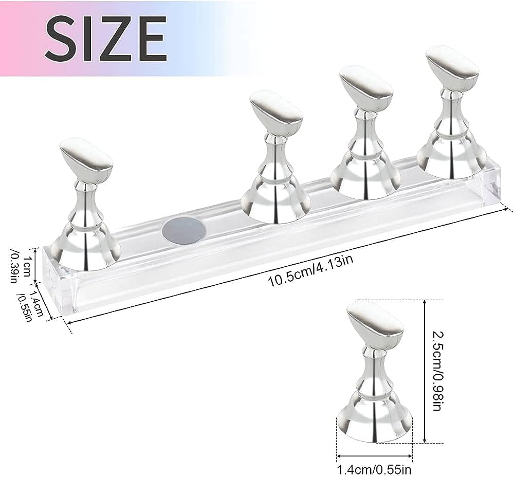 Magnetic Acrylic Nail Stand - 1 Set Silver Nail Art Display Holder for False Tips Practice & DIY Manicure | Perfect for Salon, Home Use & Nail Art Enthusiasts