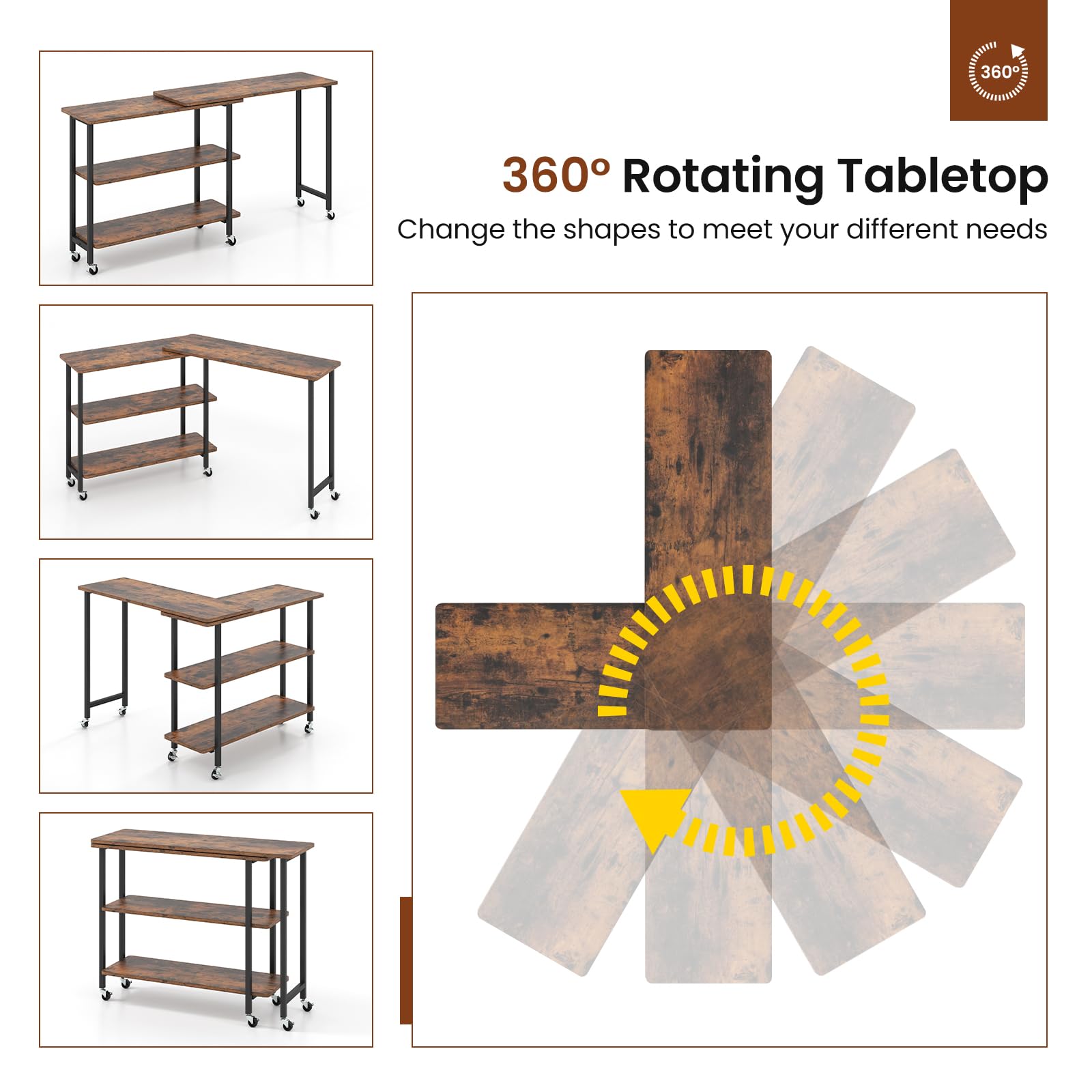 Tangkula 360° Rotating Side Table with 2-Tier Storage - Mobile End Table with Lockable Casters & Metal Frame - Swivel Rolling Desk for Living Room, Bedroom & Office - Perfect as Laptop Table, Couch Table or Snack Stand