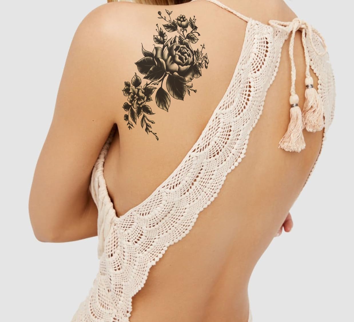 Waterproof Temporary Tattoo Stickers for Adults & Kids - 3D Realistic Flowers, Butterflies, Stars, Angels & Wolf Designs - 19x12cm Armband & Word Tattoos (TBS-8031) - Perfect for Parties, Halloween, Cosplay & Summer Beach Events