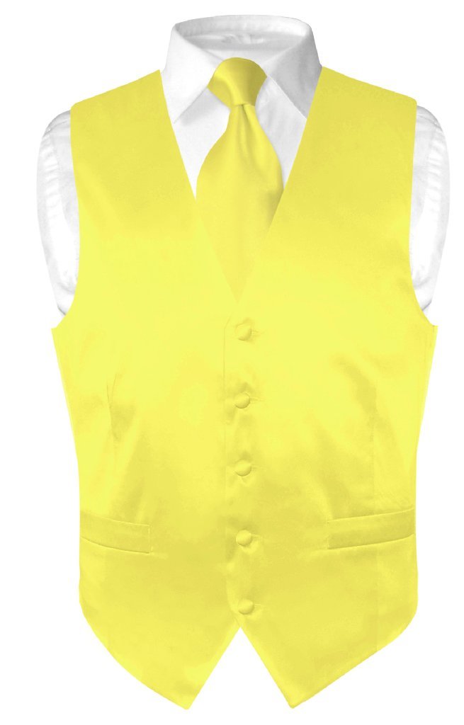 Men's Yellow Silk Dress Vest & Necktie Set - Formal Elegance for Weddings, Prom & Business Events