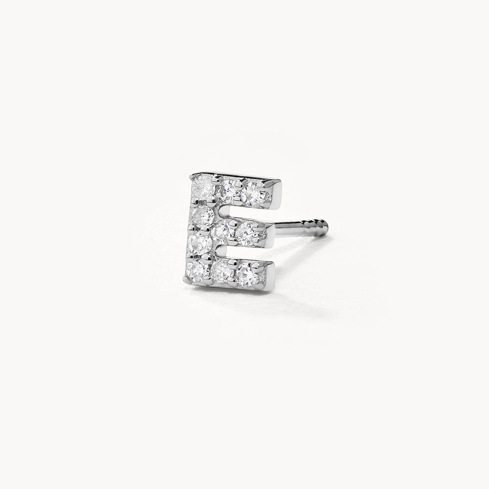 Diamond Letter E Single Stud Earring in Sterling Silver - Perfect for Birthdays, Gifts & Everyday Elegance