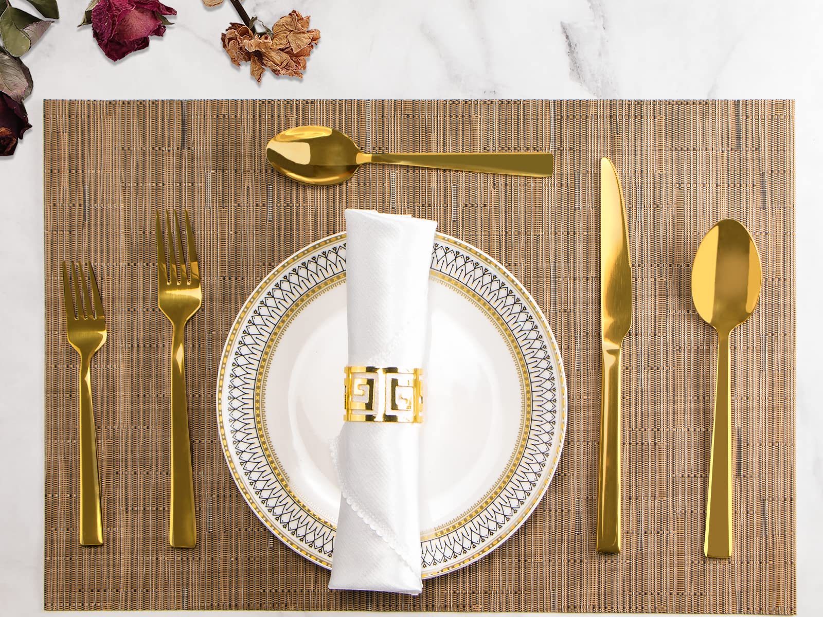 Briout 40-Piece Stainless Steel Flatware Set - Gold Silverware Cutlery for 8, Luxury Square Tableware with Thick Knife Fork Spoon, Mirror Polished - Perfect for Home Kitchen, Restaurant, Wedding & Dinner Parties