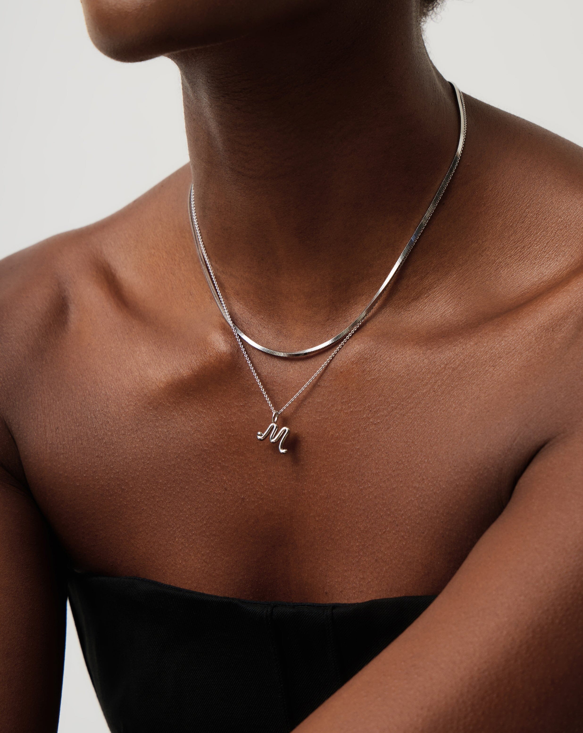 Curly Molten Mini Initial Necklace for Women | Sterling Silver Personalized Jewelry | Gift for Her, Birthday, Anniversary, Valentine's Day