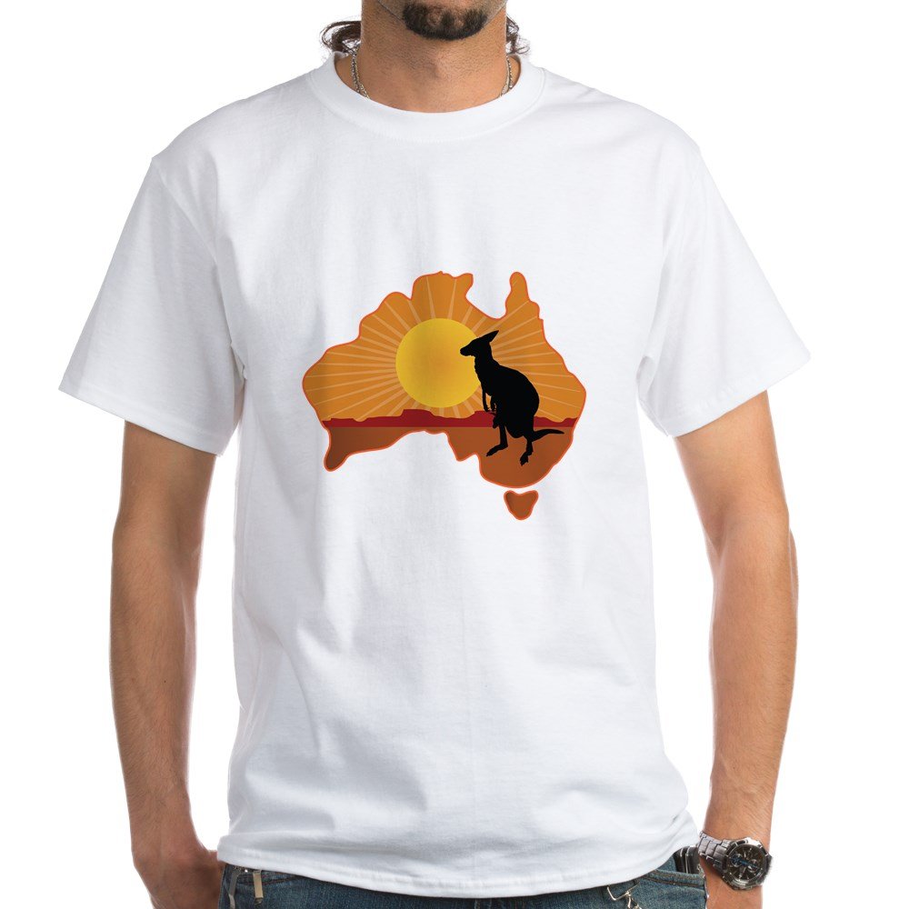 Australia Kangaroo Graphic Cotton T-Shirt - Soft White Unisex Tee for Men & Women - Perfect for Travel, Gifts & Casual Wear